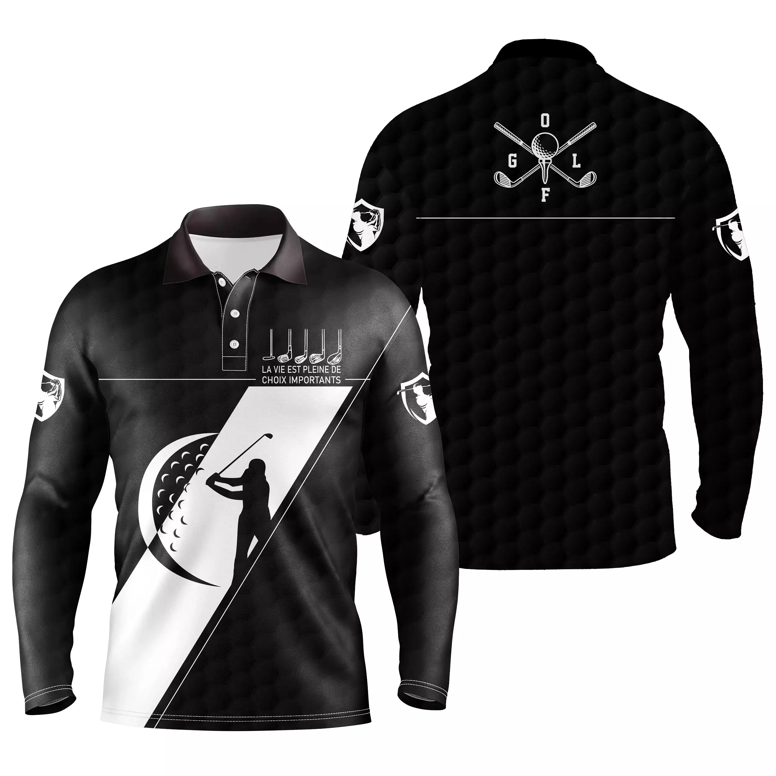 La Vie Est Pleine De Choix Importants, Polo de Sport Noir et Blanc, Cadeau Humour pour Golfeur ou Golfeuse, Polo Homme Femme - C