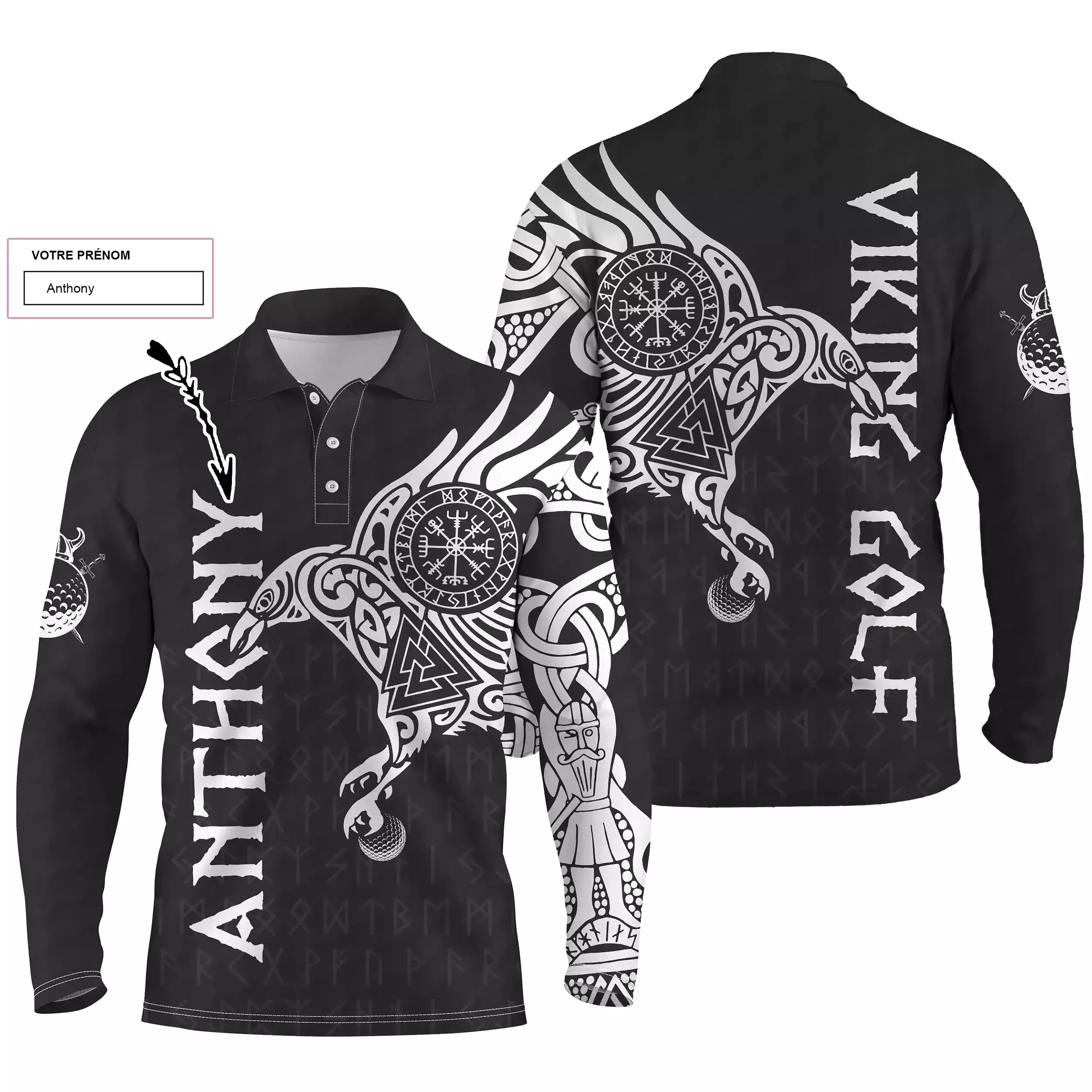 L'art du Tatouage Corbeau Viking, Polo de Golf Personnalisé Homme et Femme, Design Cool Pour Golfeur, Golfeuse, Idée Cadeau Orig