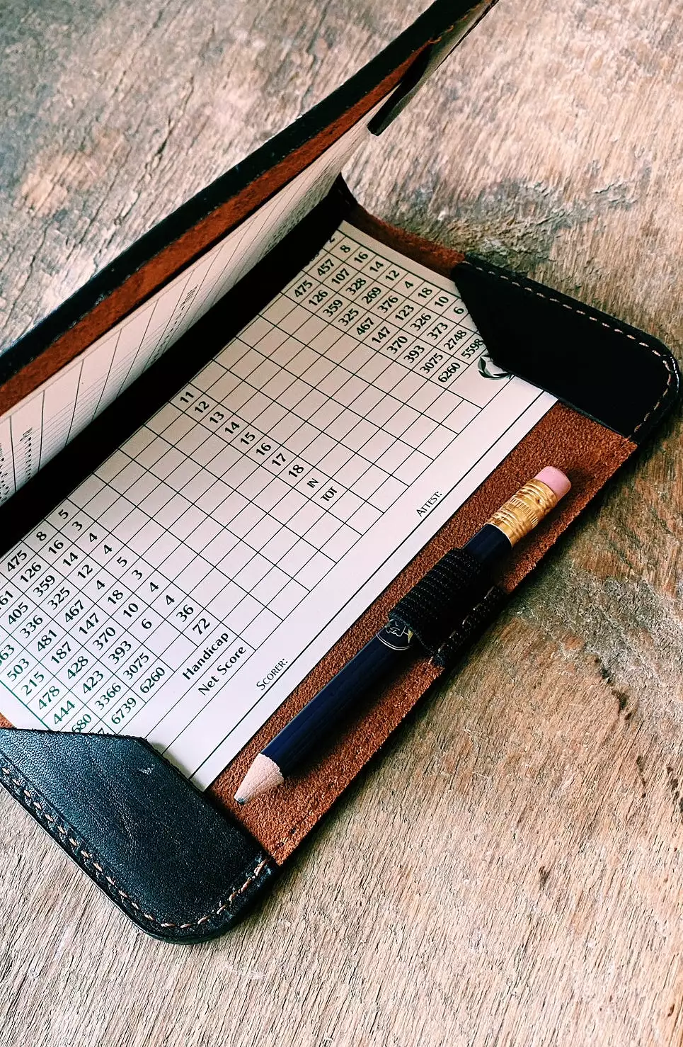 Leather Minimalist Golf Scorecard Holder in Black