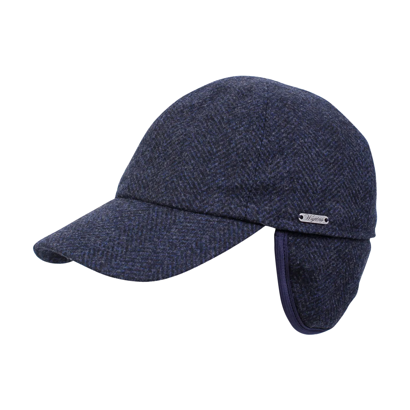 Loro Piana Storm System Wool Flannel Baseball Classic Cap with Earflaps in Navy Herringbone by Wigens