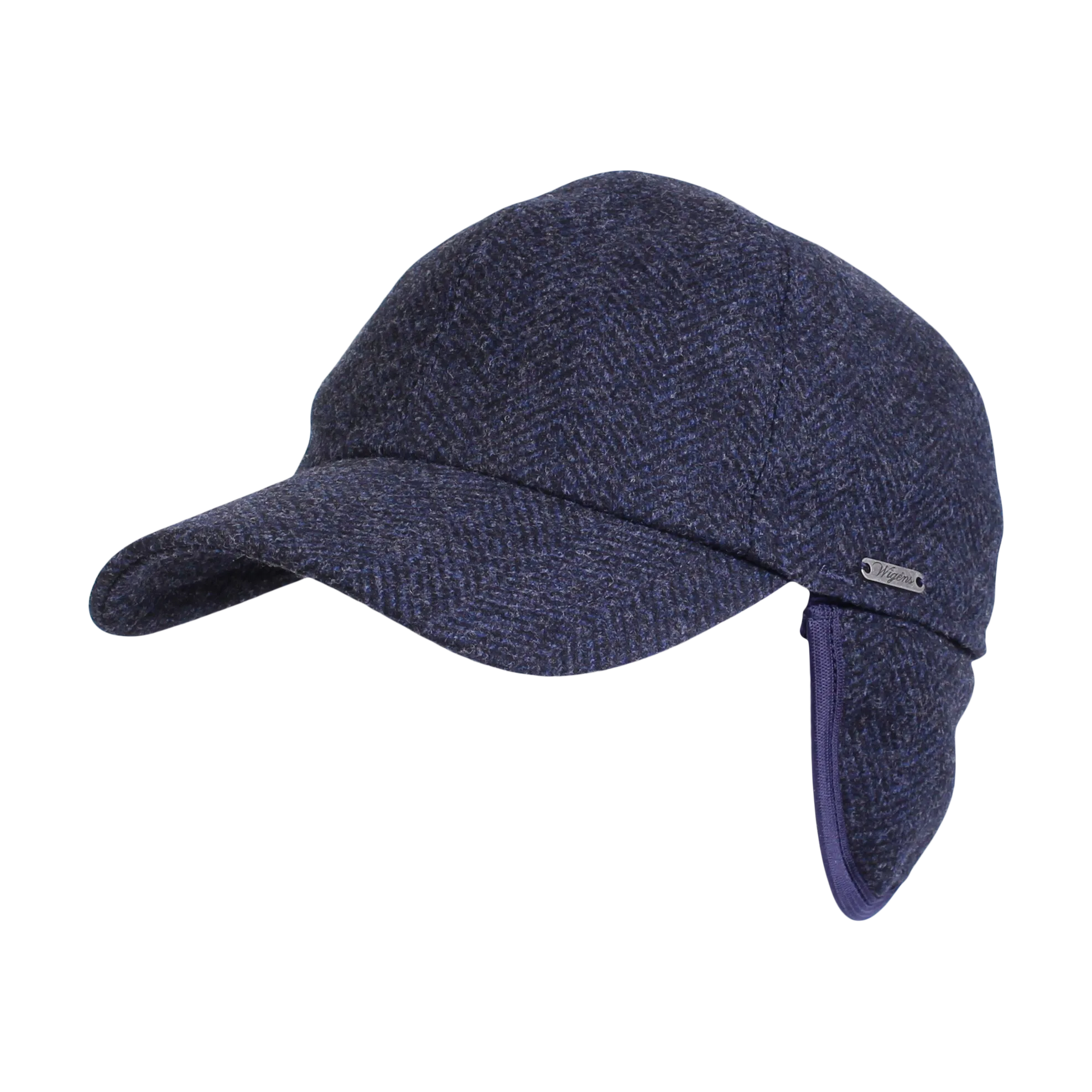 Loro Piana Storm System Wool Flannel Baseball Classic Cap with Earflaps in Navy Herringbone by Wigens