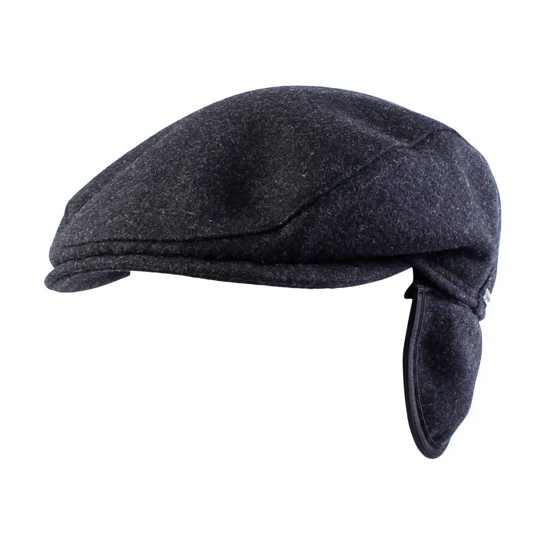 Melton Wool Ivy Slim Cap with Earflaps in Dark Grey Melange (Size 57) by Wigens