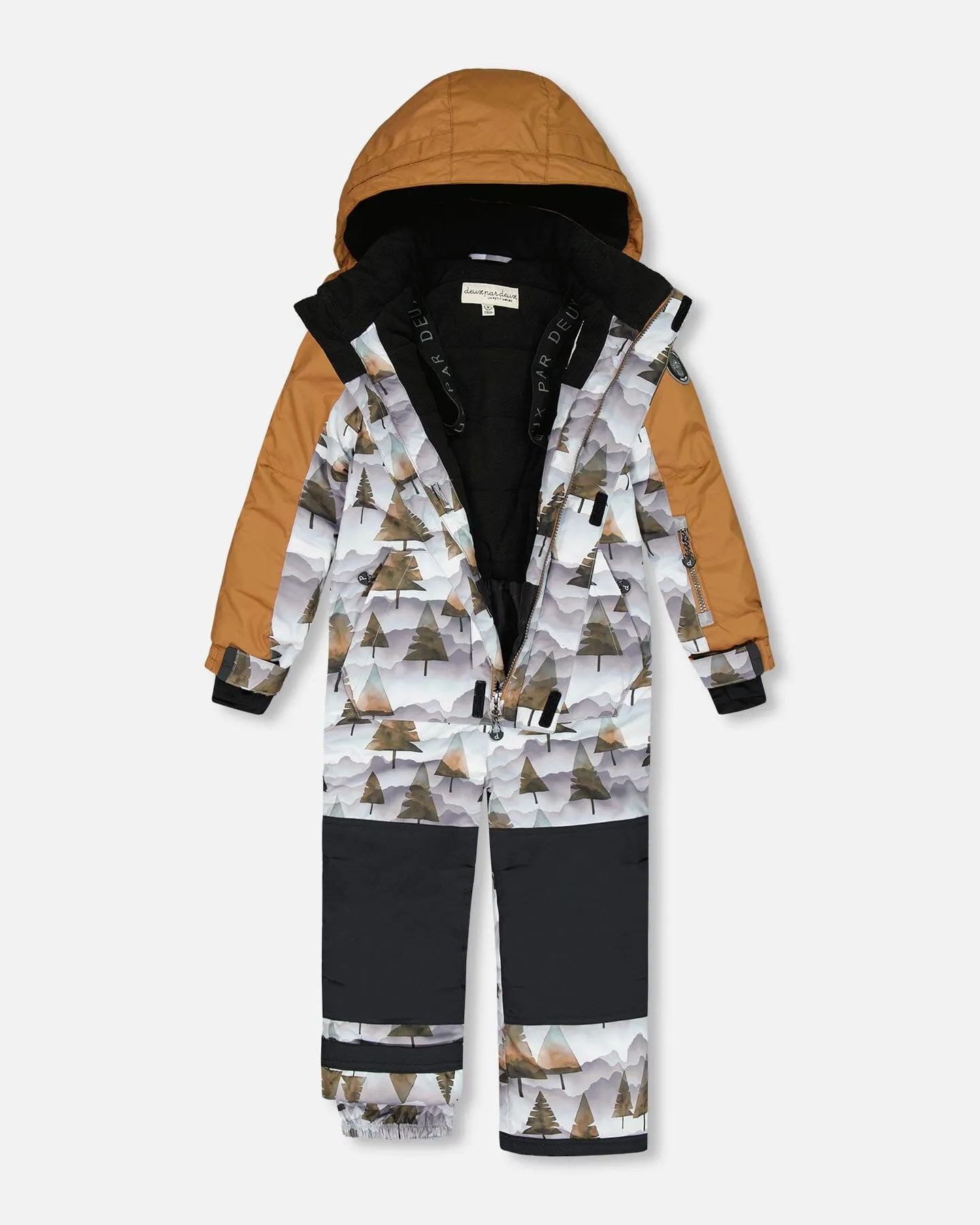 One Piece Snowsuit Grey Landscape Printed Brown Trees