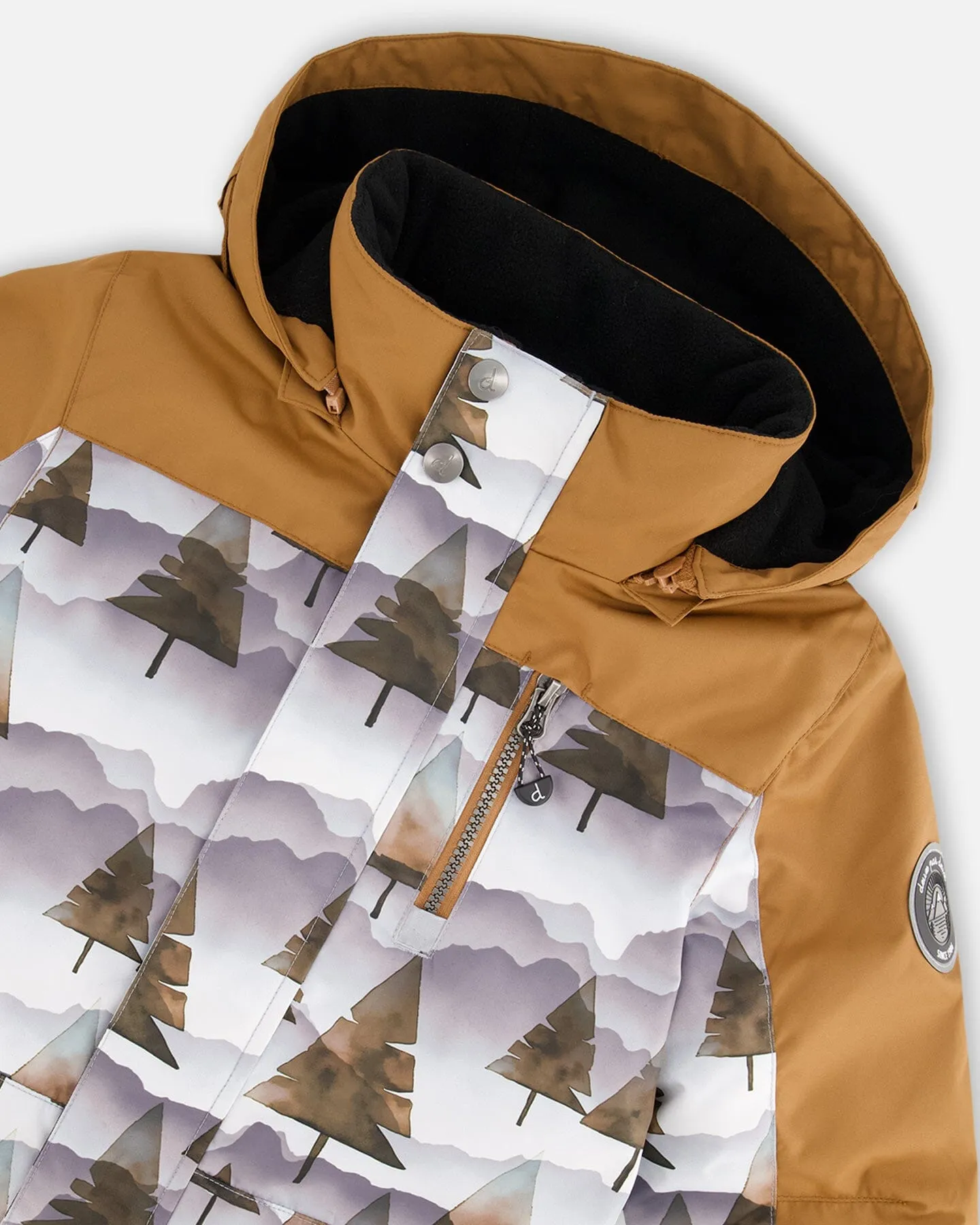 One Piece Snowsuit Grey Landscape Printed Brown Trees