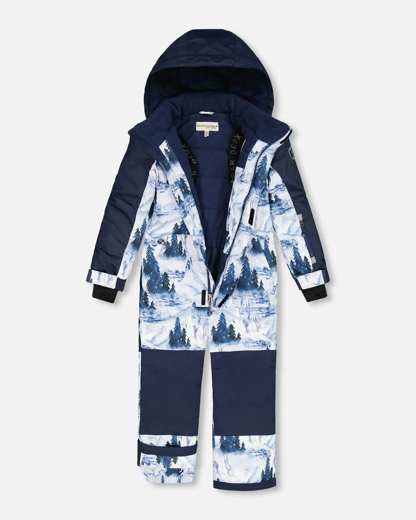 One Piece Snowsuit Navy Blue Watercolor Pine Print