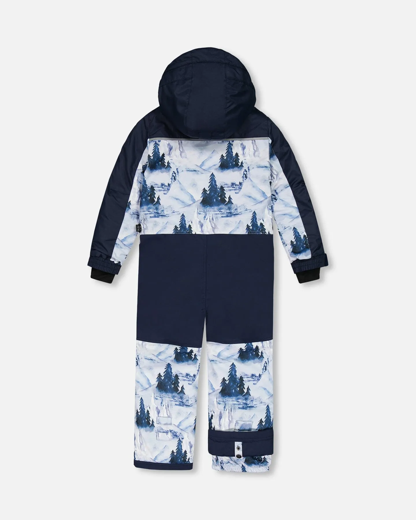 One Piece Snowsuit Navy Blue Watercolor Pine Print