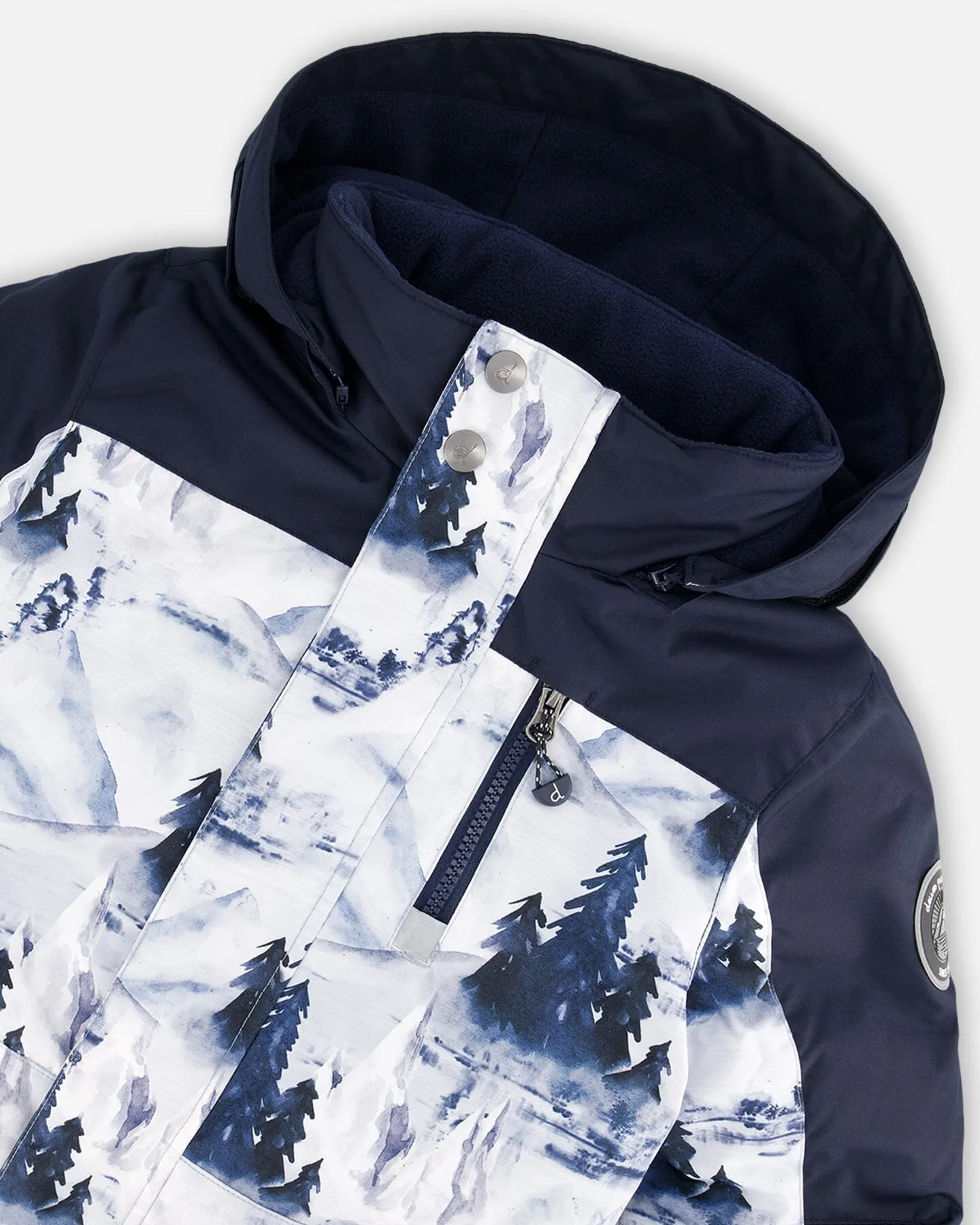 One Piece Snowsuit Navy Blue Watercolor Pine Print