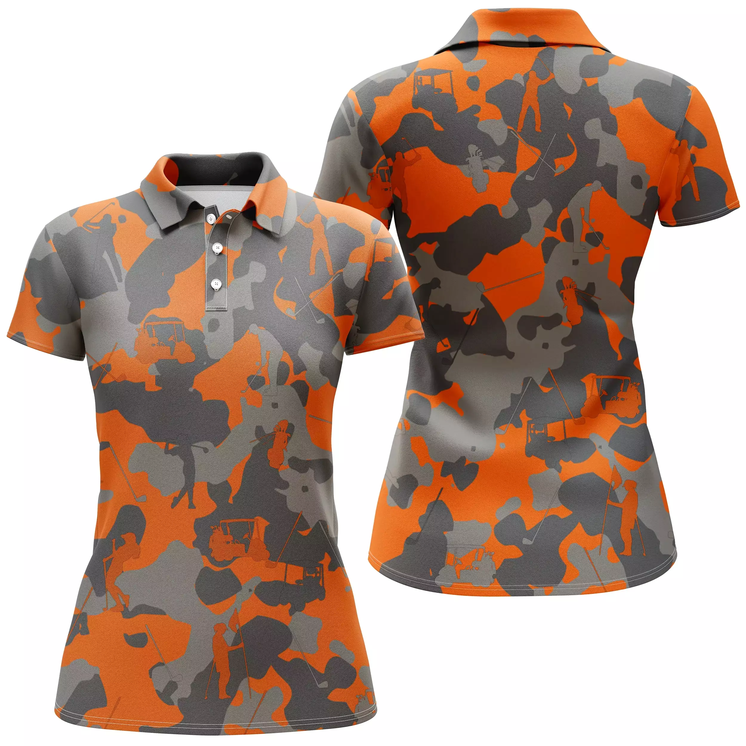 Orange Noir et Gris Camouflage, Polo de Golf, Polo de Sport Homme Femme, Cadeau Original pour Fans de Golf, Motif Militaire, Gol