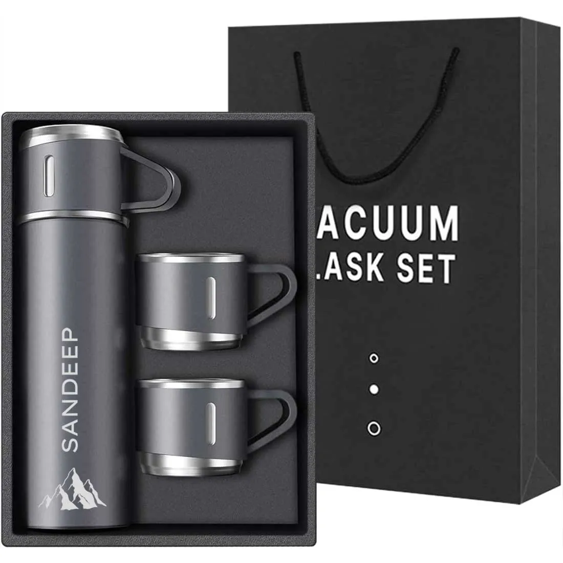 Personalised Tea Flask Thermos With 2 Cups Set - Mountain