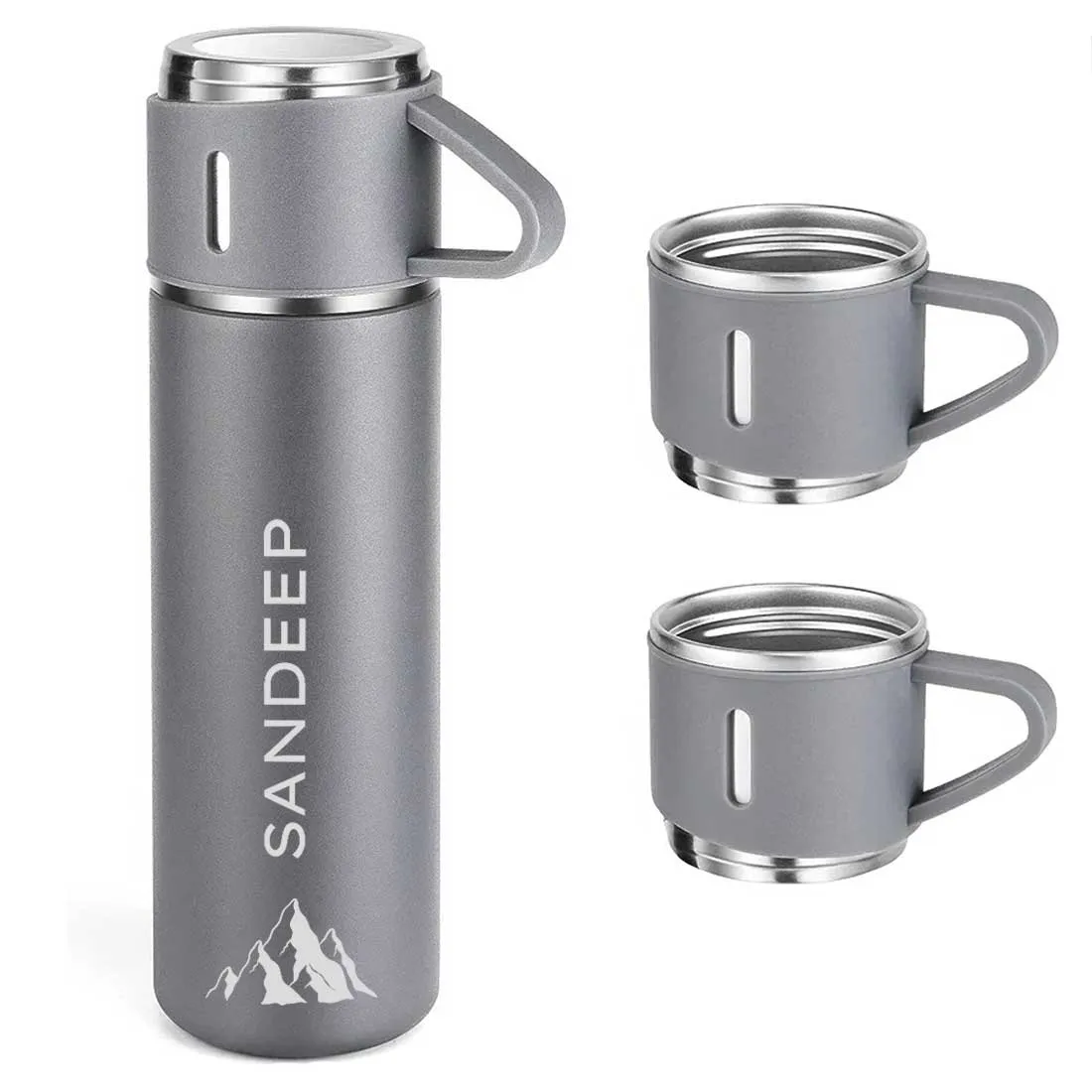 Personalised Tea Flask Thermos With 2 Cups Set - Mountain