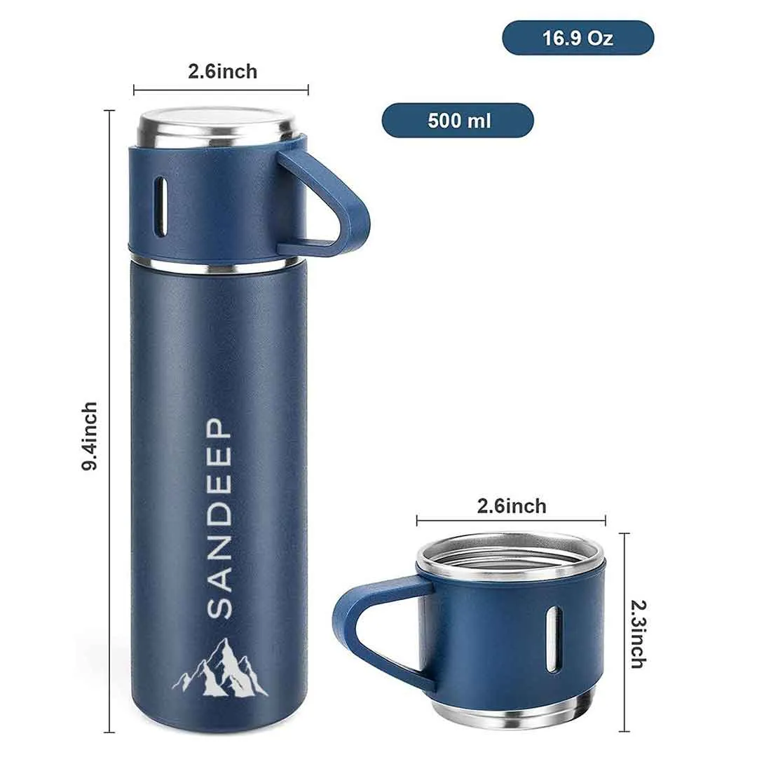 Personalised Tea Flask Thermos With 2 Cups Set - Mountain