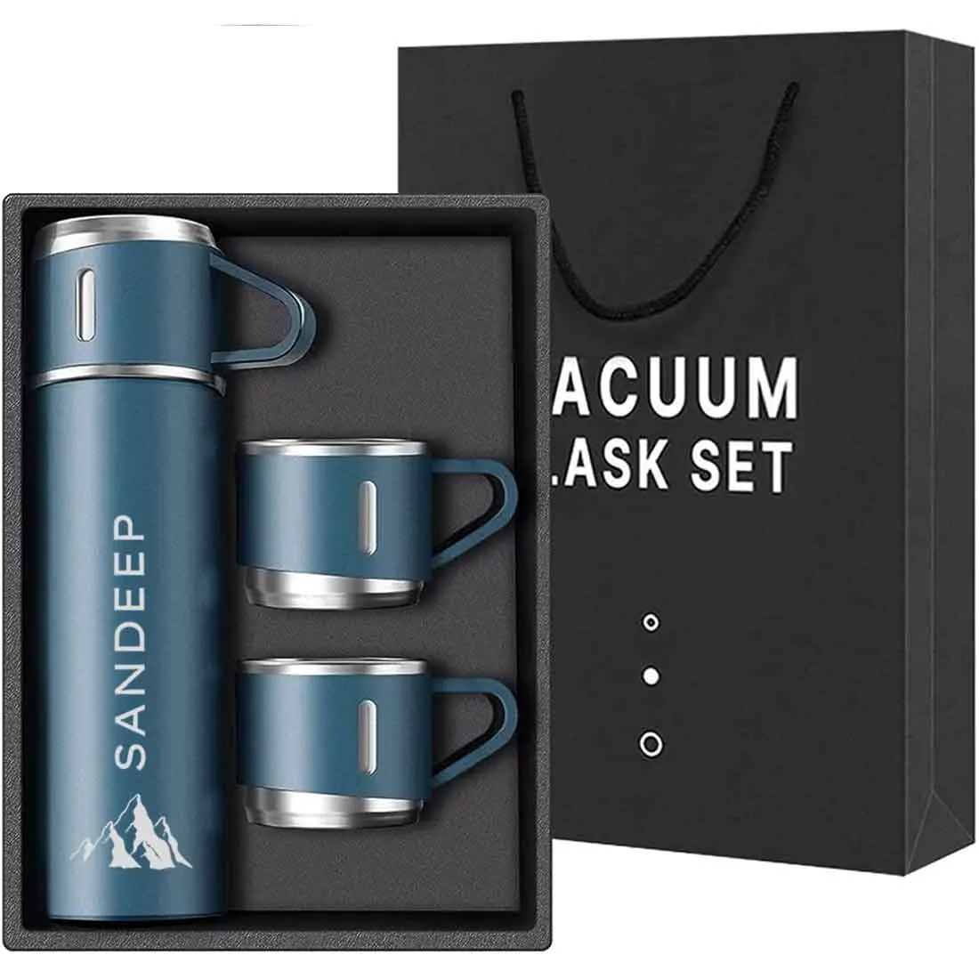 Personalised Tea Flask Thermos With 2 Cups Set - Mountain