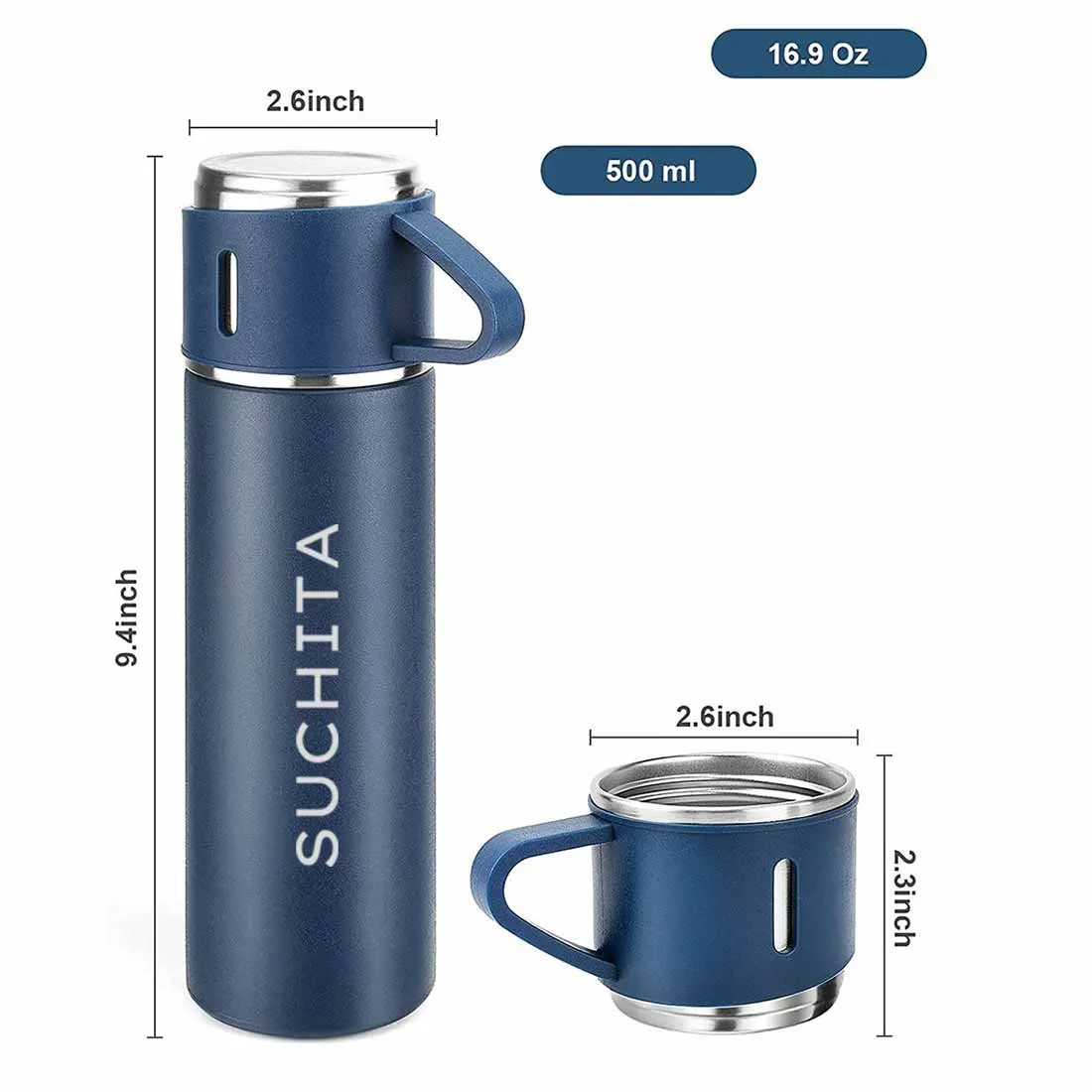 Personalised Travel Mug Thermos With 2 Cups Gift Box Set - Add Name - SET OF 2