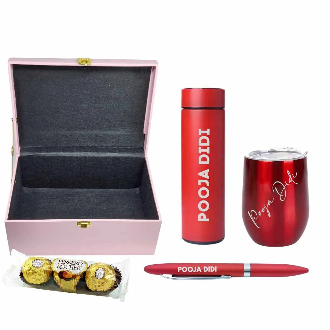 Personalized Gifts for Sister Raksha Bandhan Gift Box with Tea Cofee Temperature Thermos, Tumbler and Pen