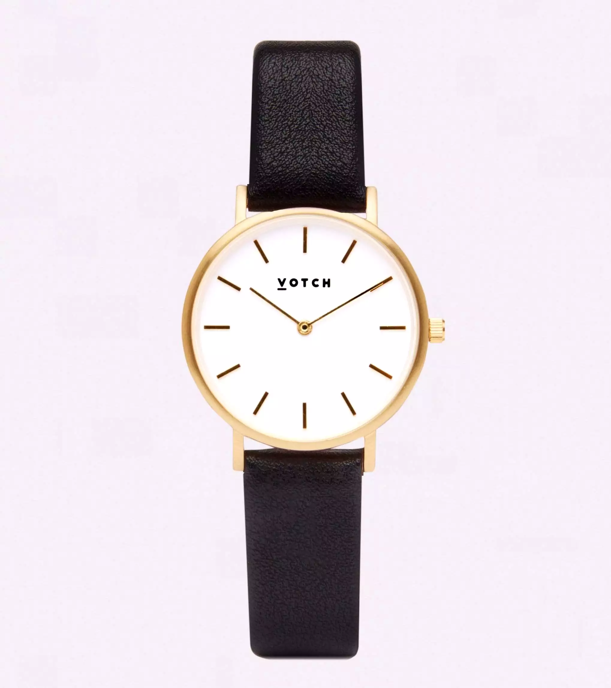 Petite Watch with Gold & White Dial | Black Vegan Leather Strap