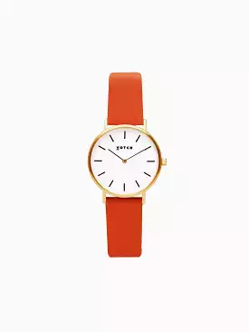 Petite Watch with Gold & White Dial | Burnt Orange Vegan Leather Strap