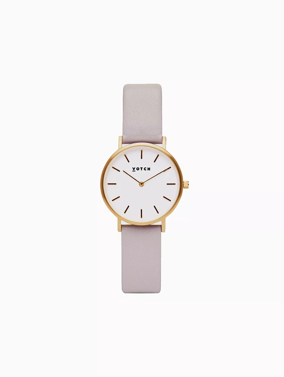 Petite Watch with Gold & White Dial | Light Grey Vegan Leather Strap