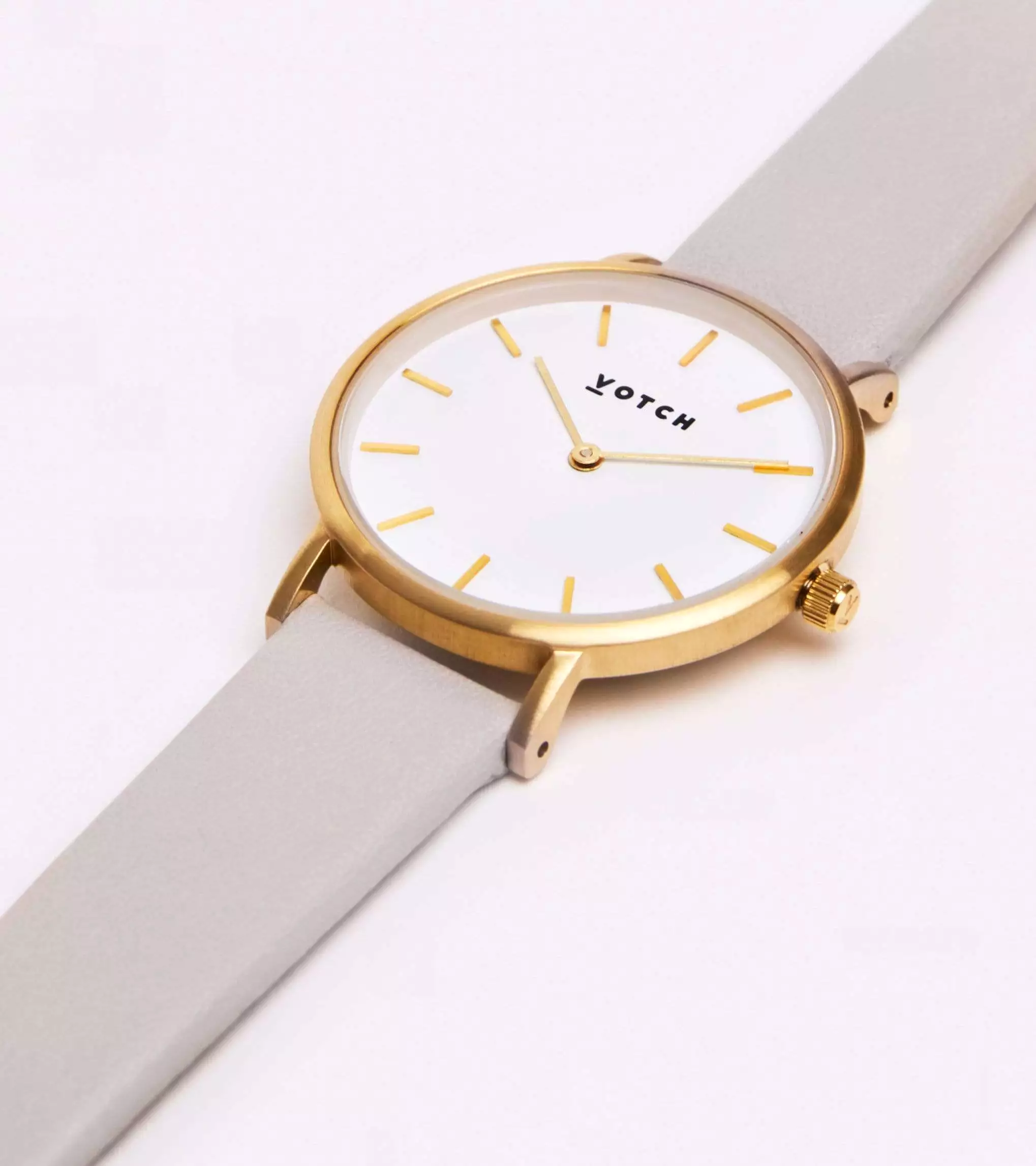 Petite Watch with Gold & White Dial | Light Grey Vegan Leather Strap