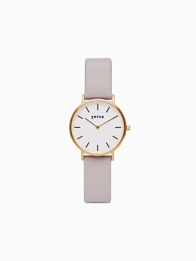 Petite Watch with Gold & White Dial | Light Grey Vegan Leather Strap