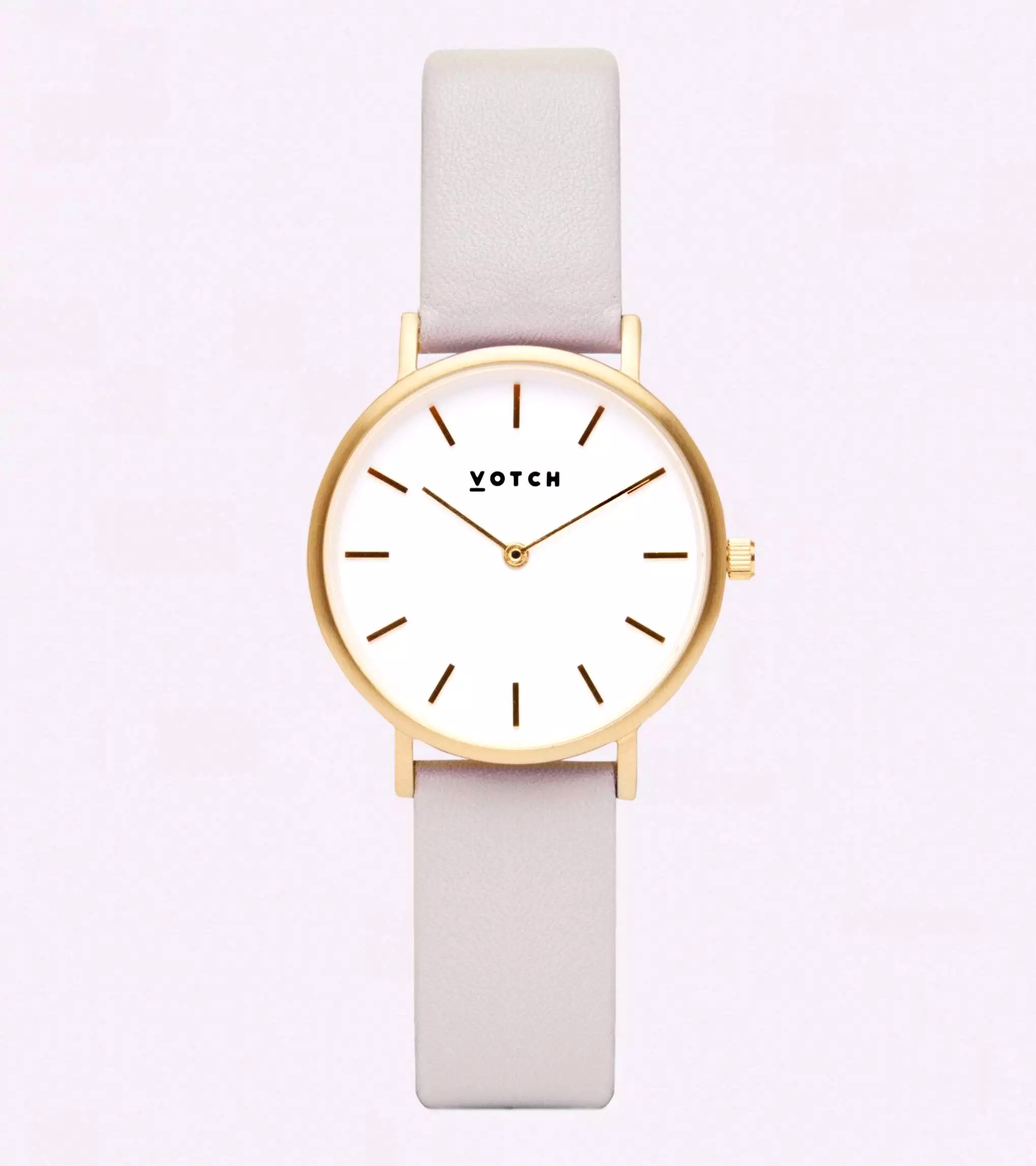 Petite Watch with Gold & White Dial | Light Grey Vegan Leather Strap