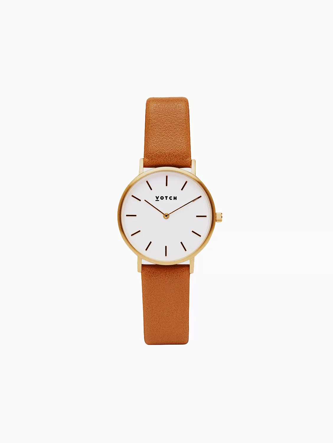 Petite Watch with Gold & White Dial | Tan Vegan Leather Strap