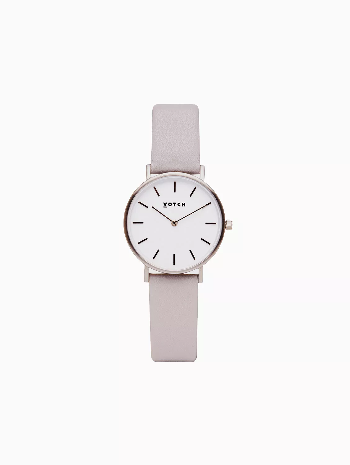 Petite Watch with Silver & White Dial | Light Grey Vegan Leather Strap