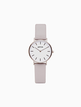 Petite Watch with Silver & White Dial | Light Grey Vegan Leather Strap