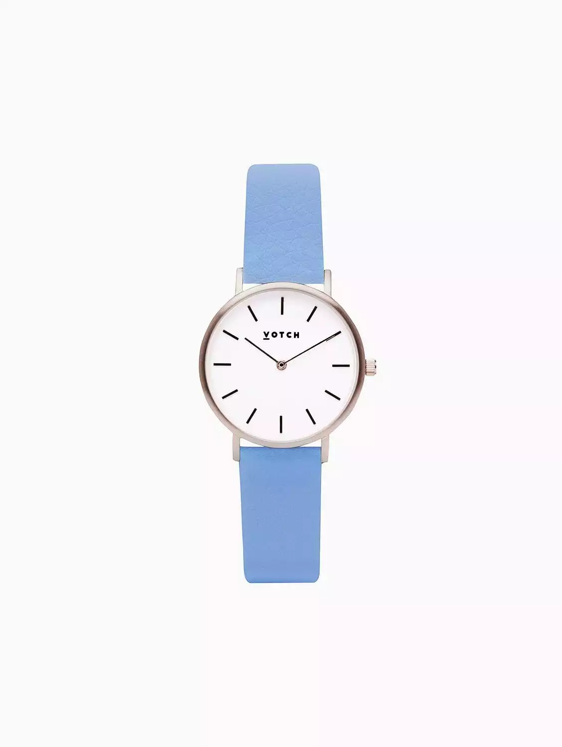 Petite Watch with Silver & White Dial | Sky Blue Vegan Leather Strap