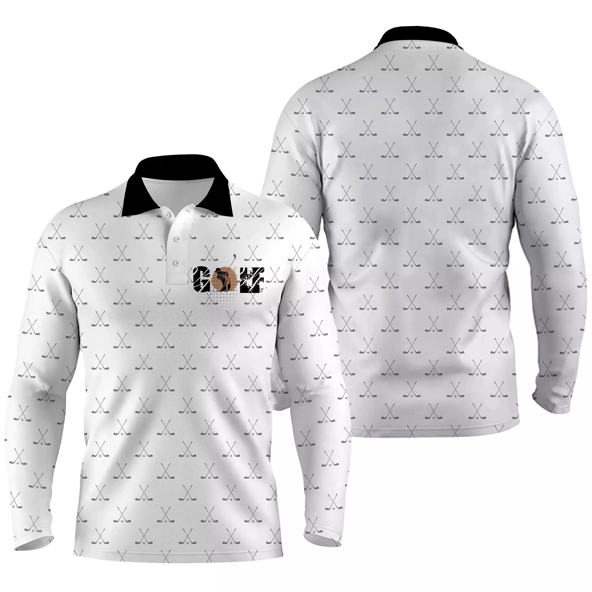 Polo de Golf Blanc et Noir, Polo de Sport, Cadeau Original pour Fans de Golf, Motif Clubs de Golf croisés, Golfeur, Golfeuse - C