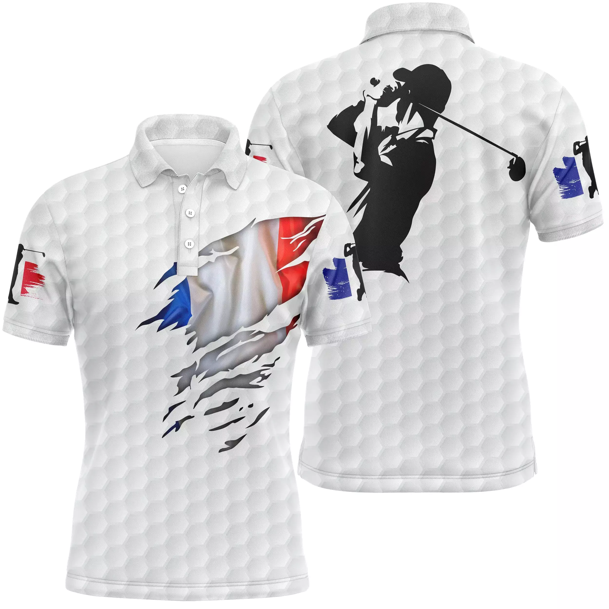 Polo de Golf, Cadeau Original Golfeur, Golfeuse, Polo à Séchage Rapide Drapeau France - CTS17052212