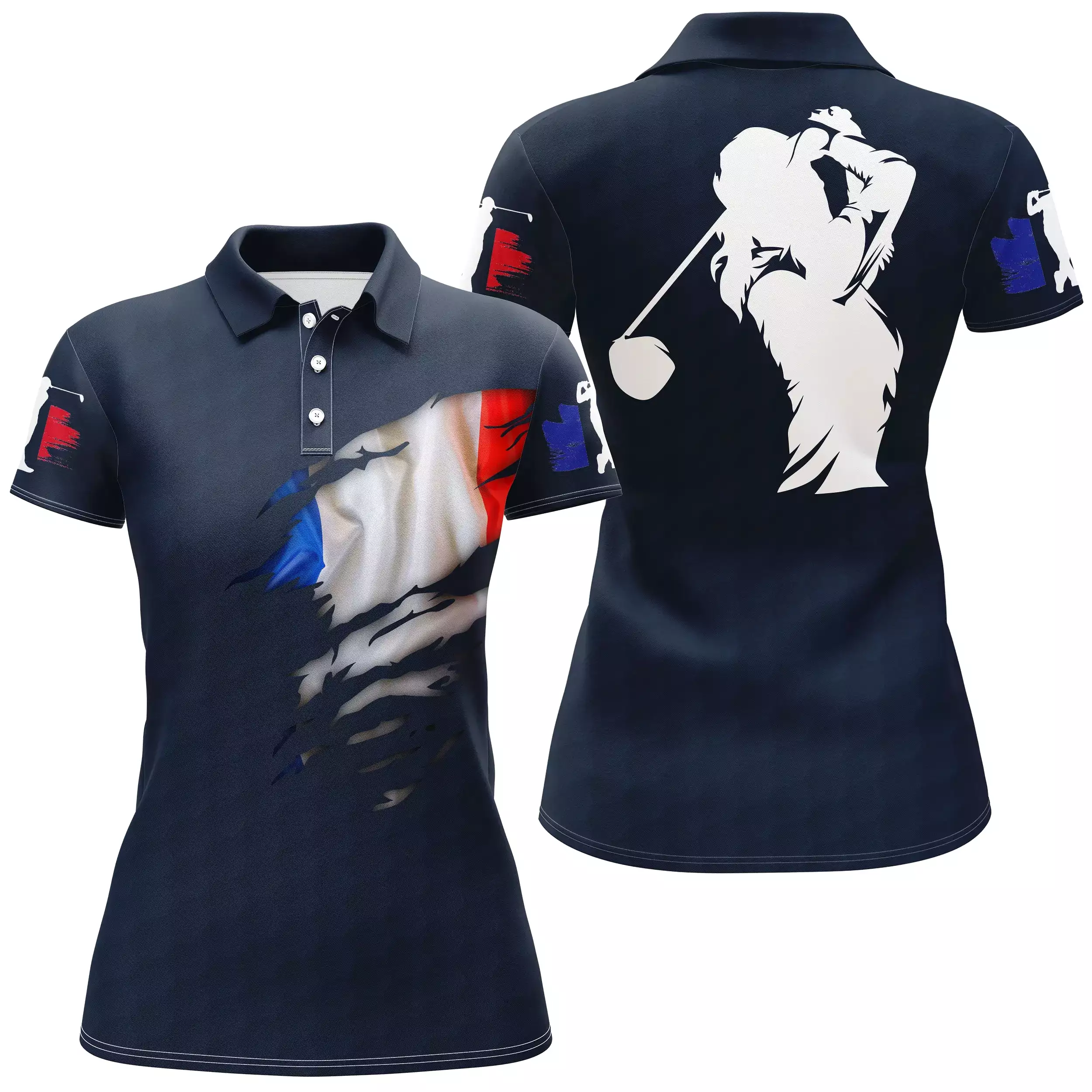 Polo de Golf, Cadeau Original Golfeur, Golfeuse, Polo à Séchage Rapide Drapeau France - CTS17052212