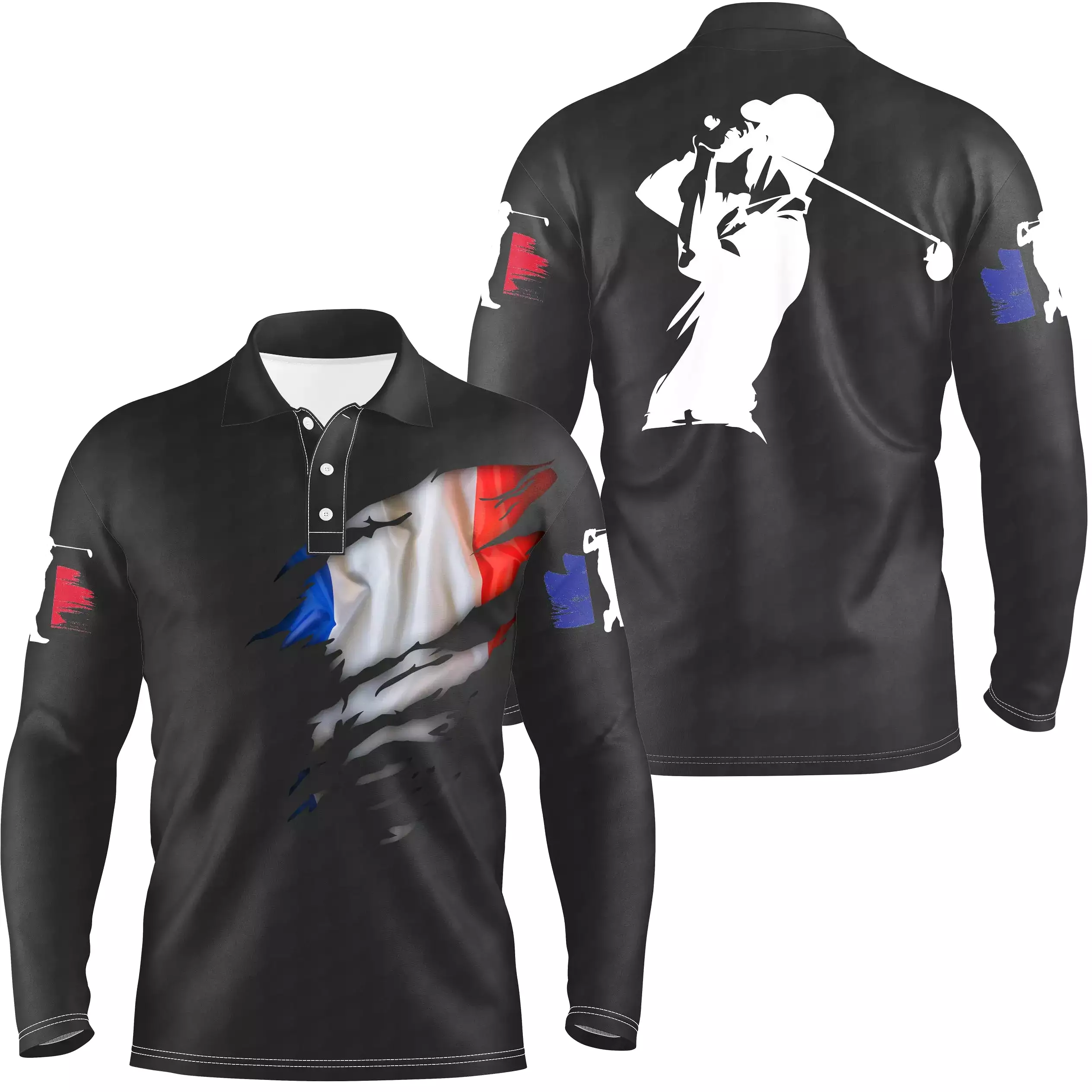 Polo de Golf, Cadeau Original Golfeur, Golfeuse, Polo à Séchage Rapide Drapeau France - CTS17052212