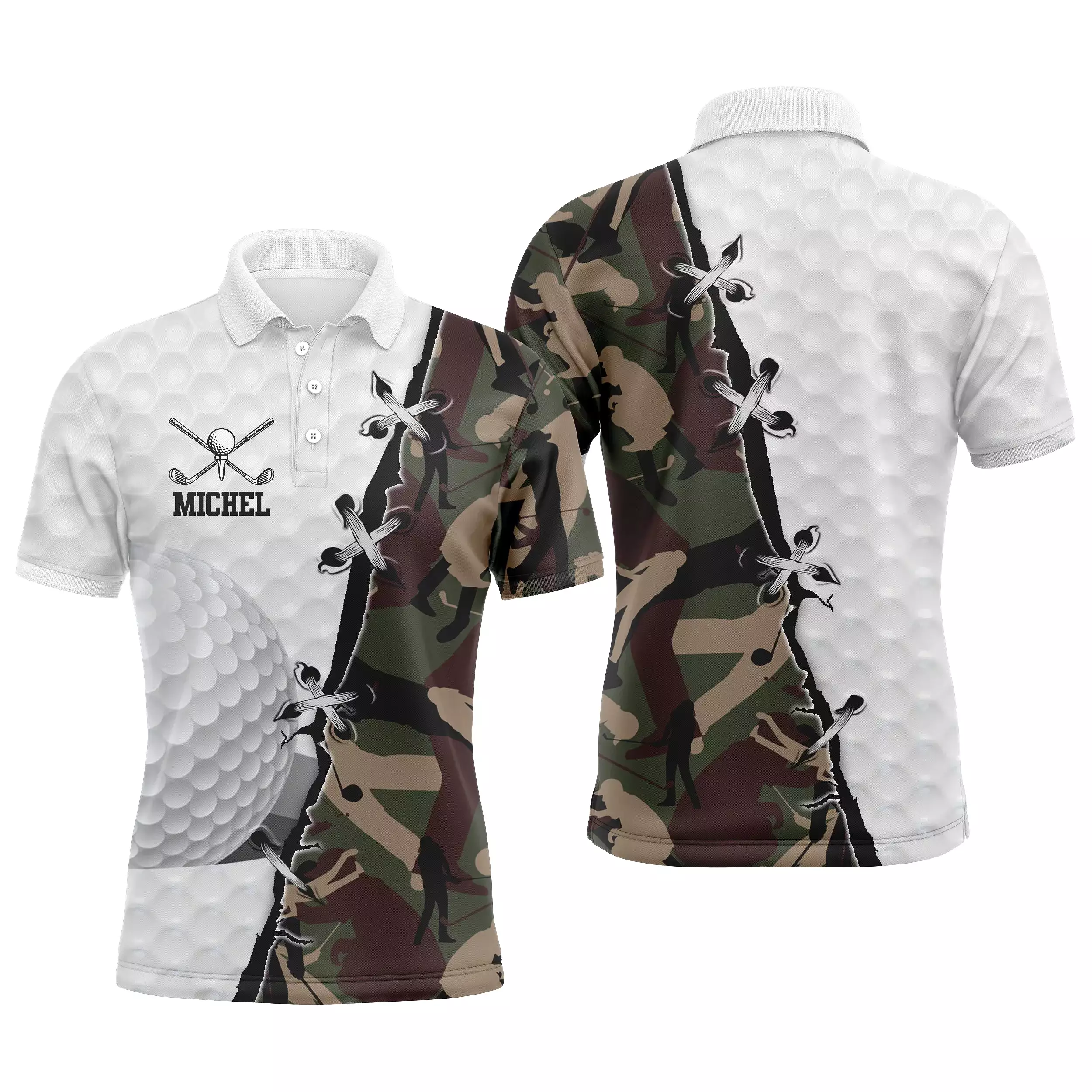 Polo de Golf, Cadeau Personnalisé Golfeur, Golfeuse, Polo à Séchage Rapide Homme Femme, Balle de Golf, Camouflage - CTS17052217