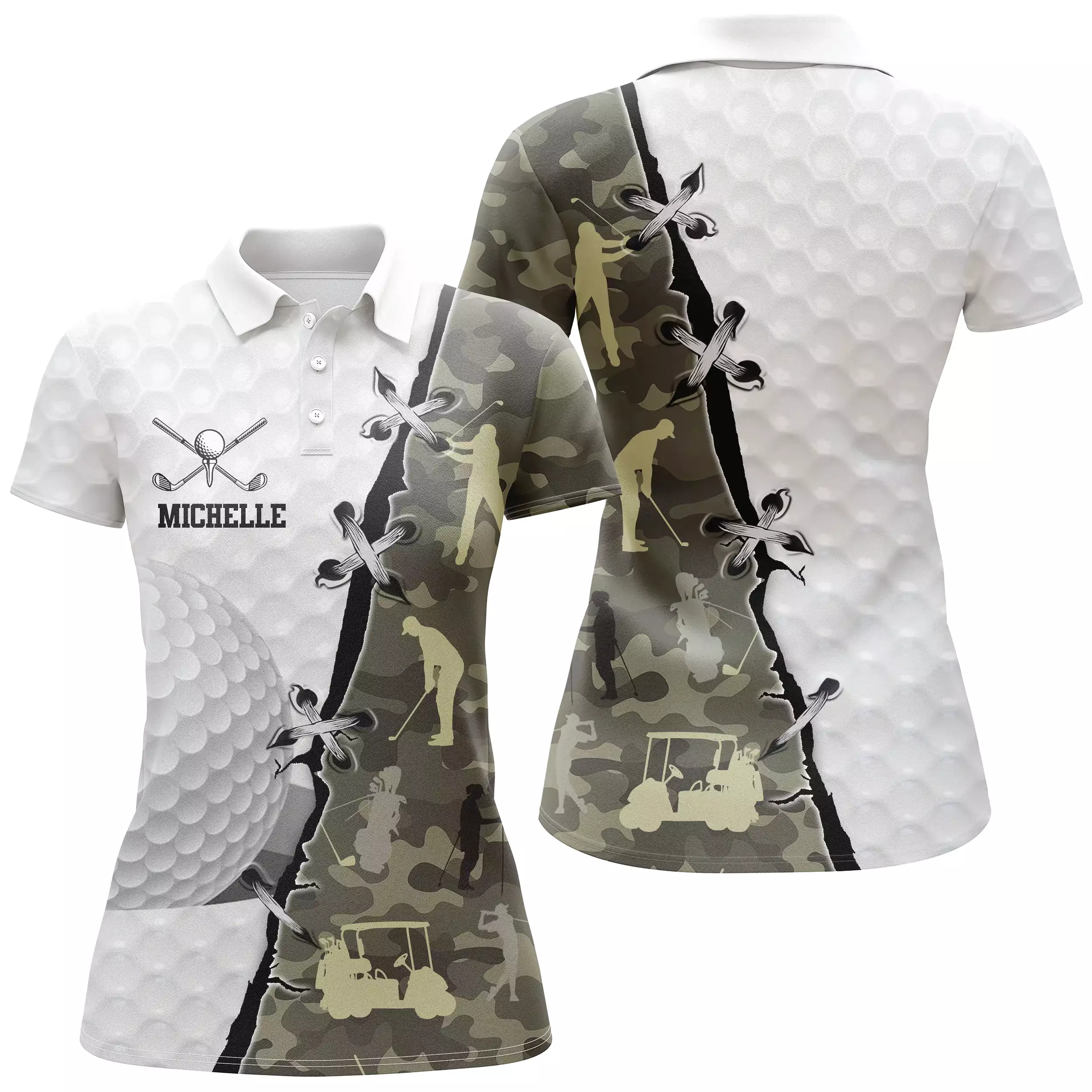 Polo de Golf, Cadeau Personnalisé Golfeur, Golfeuse, Polo à Séchage Rapide Homme Femme, Balle de Golf, Camouflage - CTS17052217