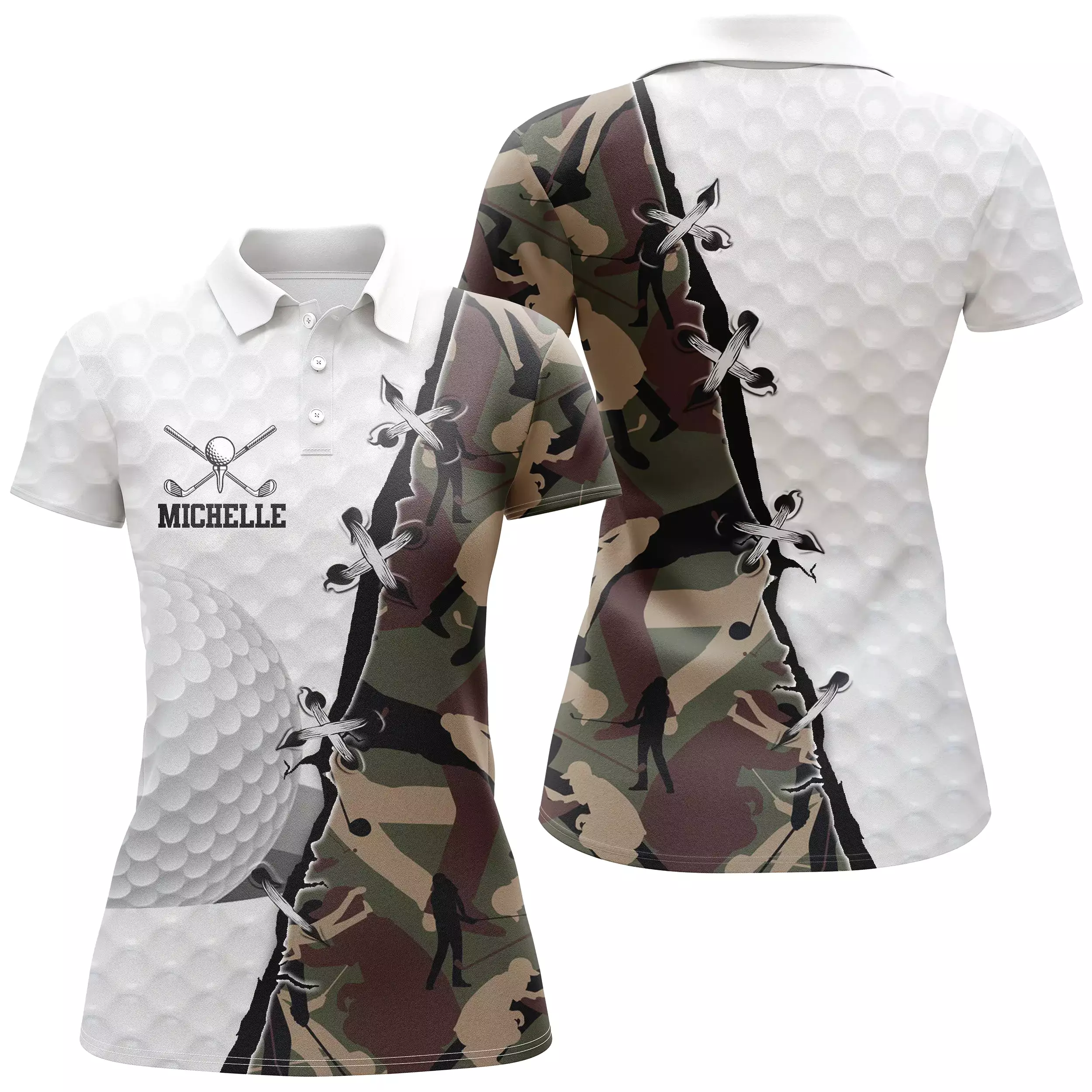 Polo de Golf, Cadeau Personnalisé Golfeur, Golfeuse, Polo à Séchage Rapide Homme Femme, Balle de Golf, Camouflage - CTS17052217