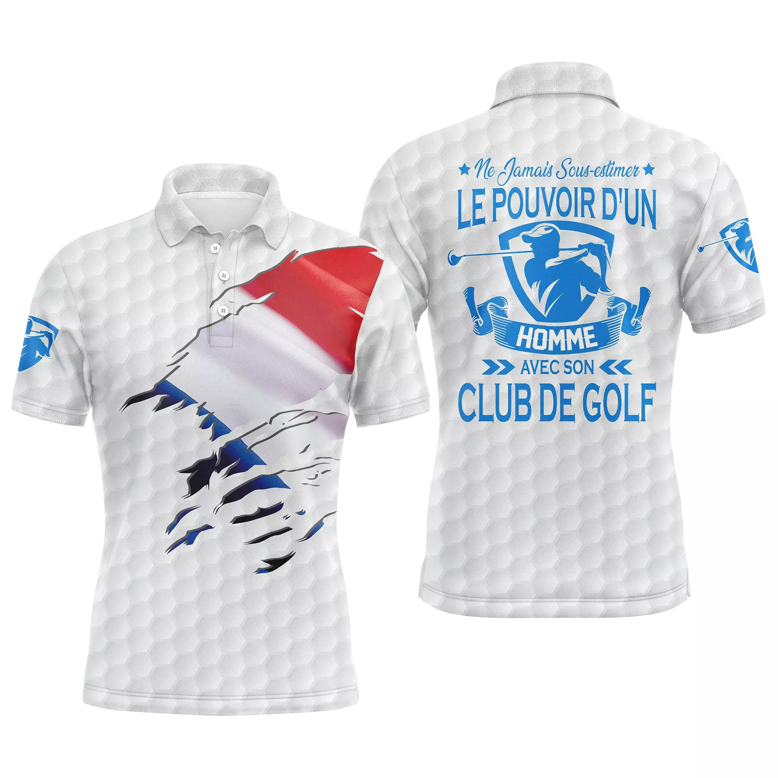 Polo de Golf, Idée Cadeau Humour Golfeur, Golfeuse, Ne Jamais Sous-Estimer Le Pouvoir d'un Homme, d'une Femme Avec son Club De G