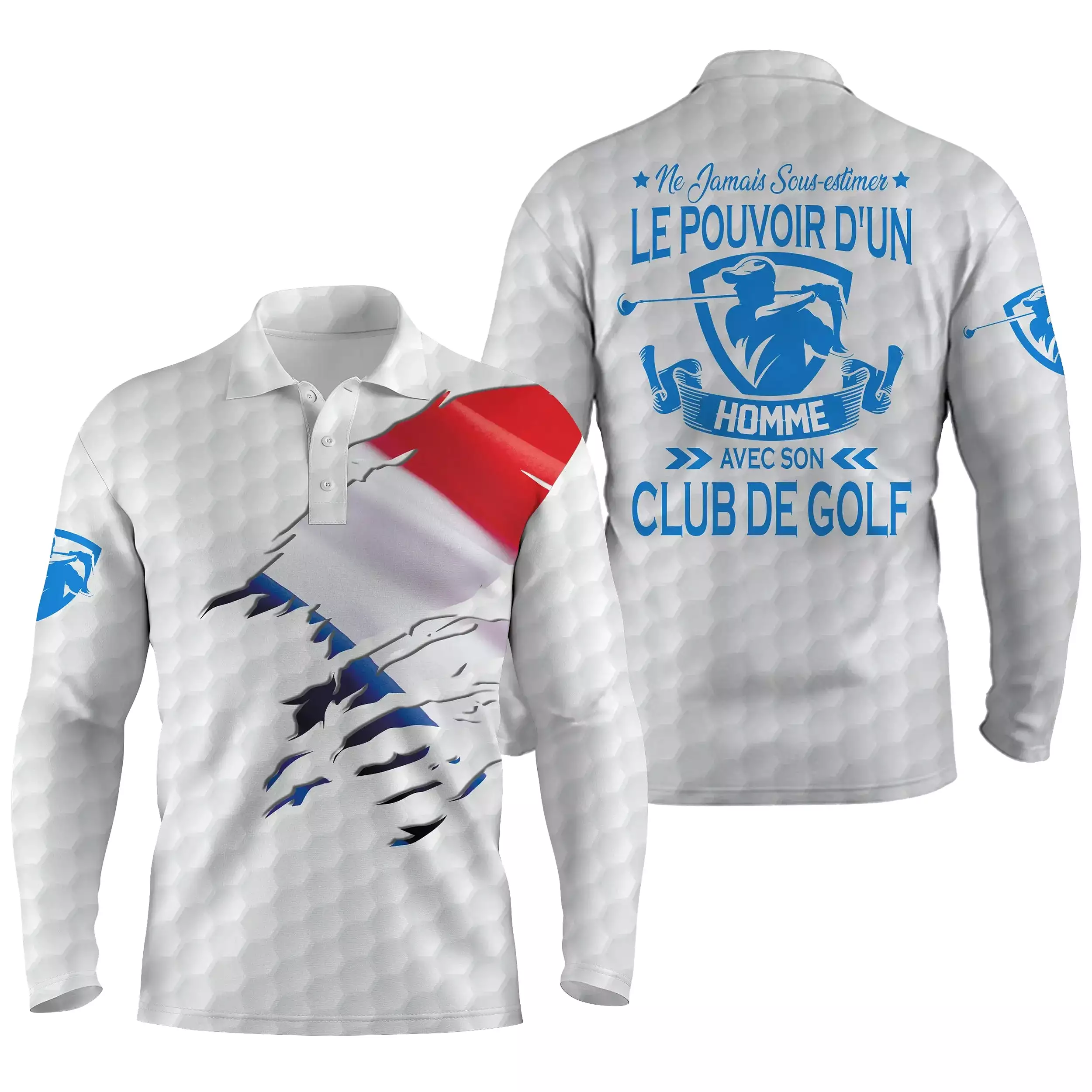 Polo de Golf, Idée Cadeau Humour Golfeur, Golfeuse, Ne Jamais Sous-Estimer Le Pouvoir d'un Homme, d'une Femme Avec son Club De G