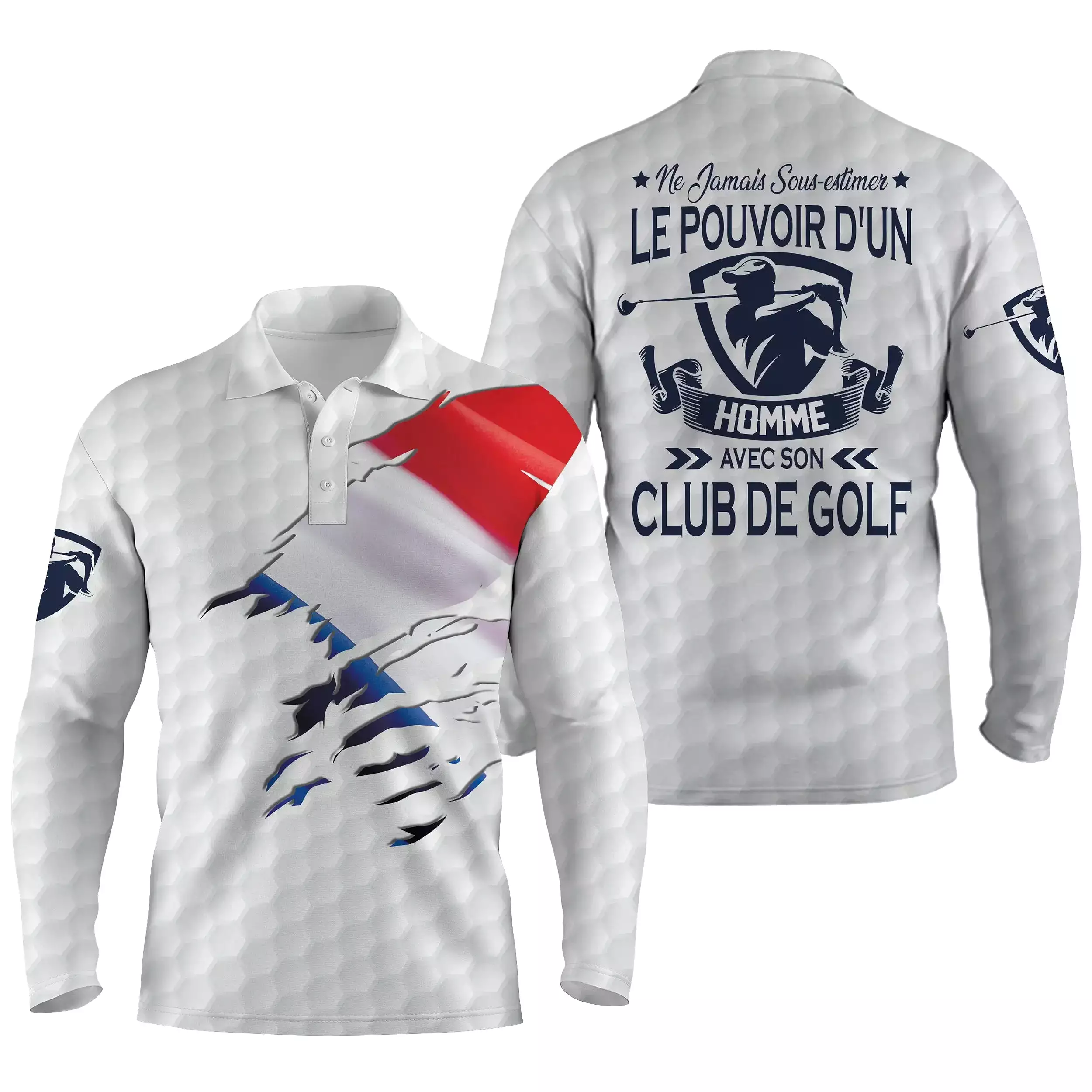 Polo de Golf, Idée Cadeau Humour Golfeur, Golfeuse, Ne Jamais Sous-Estimer Le Pouvoir d'un Homme, d'une Femme Avec son Club De G