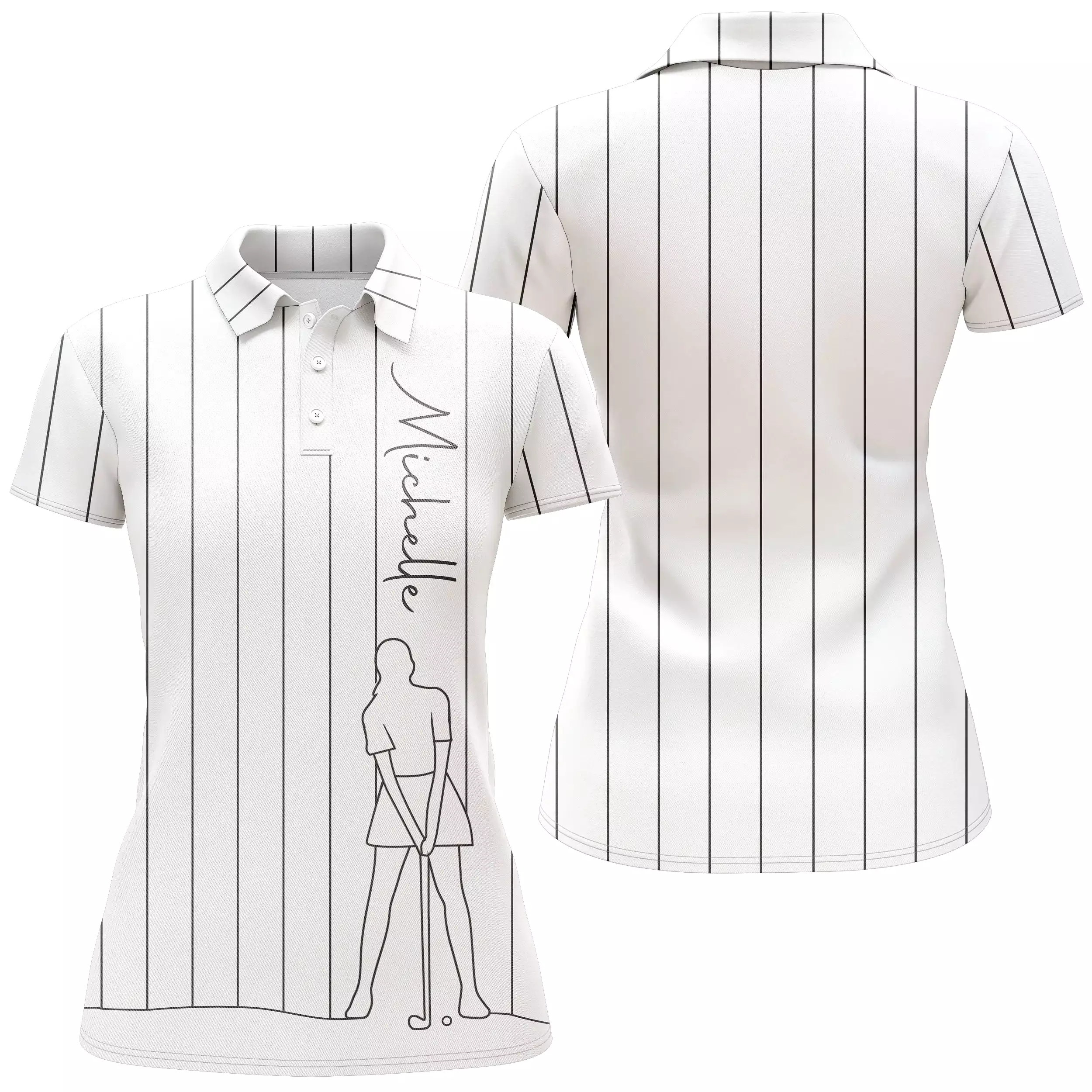 Polo de Golf Personnalisé, Dessin Au Trait Golfeur, Golfeuse, Cadeau Original Pour Fans de Golf, Noir, Blanc, Bleu Marine - CTS1