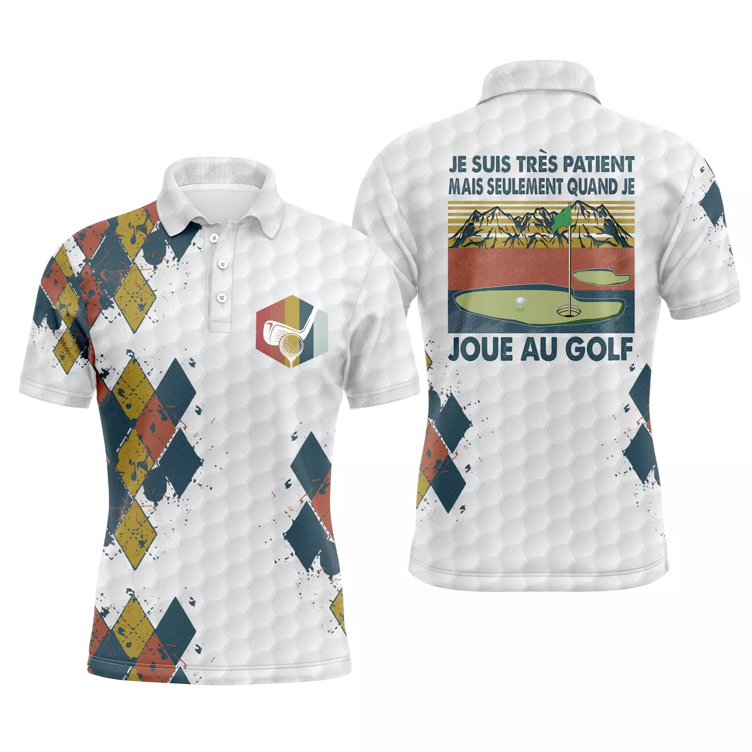 Polo de Golf, Polo de Sport Homme Femme, Golfeur, Golfeuse, Rétro Vintage, Motifs Balle de Golf, Je suis très Patient(e) - CTS21