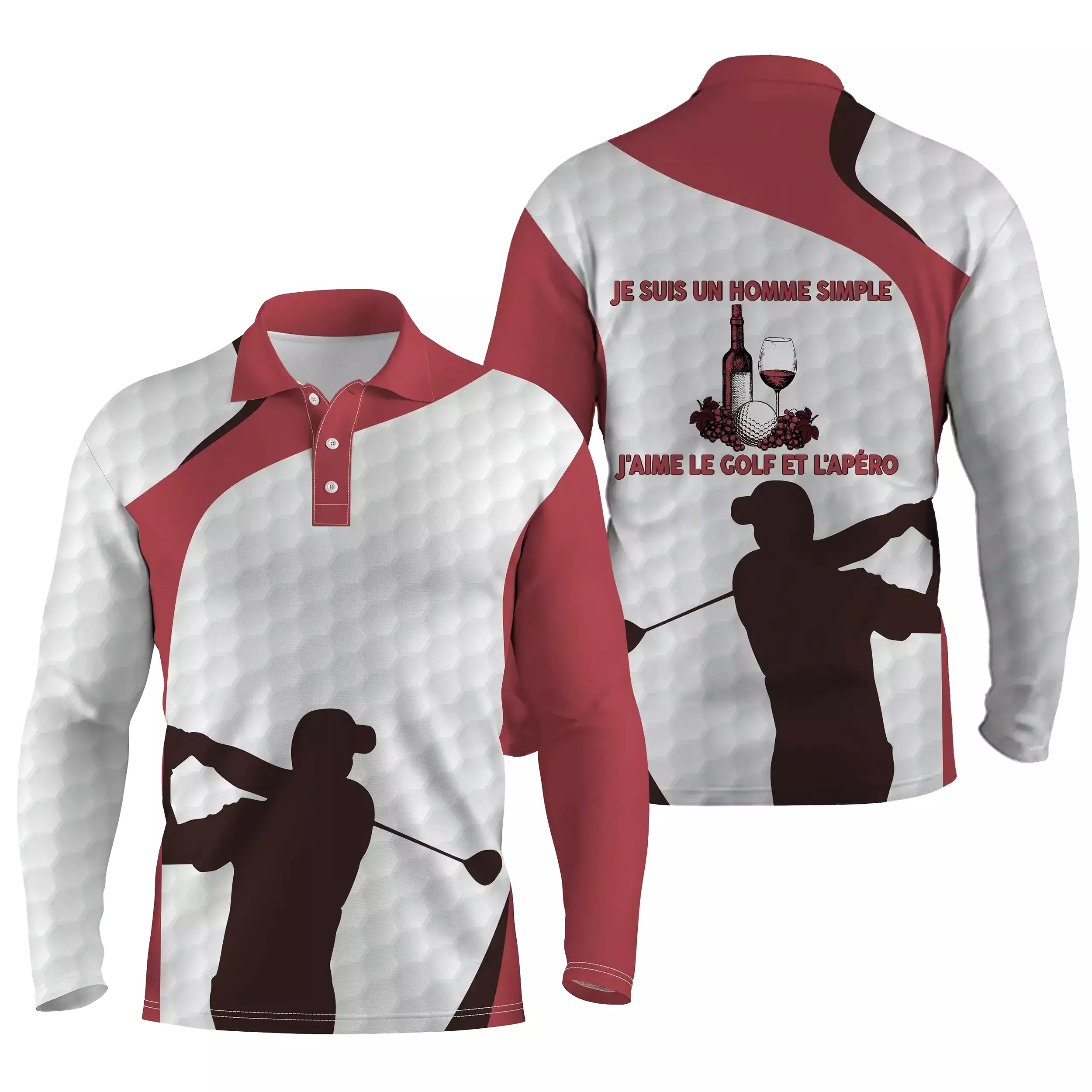 Polo de Golf, Polo de Sport Homme Femme, Golfeur, Golfeuse, Un Homme Simple, Une Femme Simple, J'aime le Golf et l'Apéro - CTS12