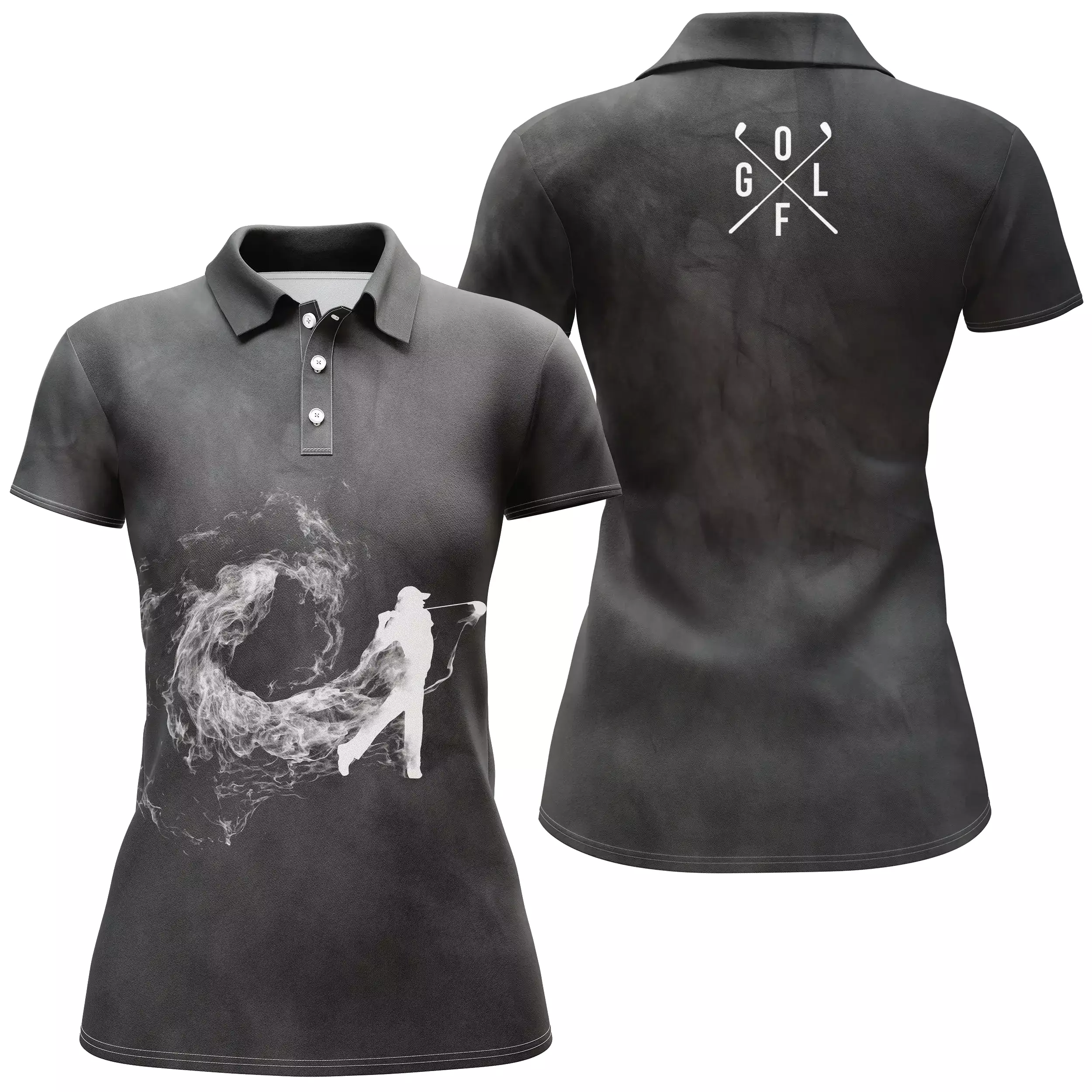 Polo de Golf Premium Fond de Fumée, Cadeau Original Pour Fans de Golf, Polo de Sport Homme Femme Noir et Blanc, Golfeur, Golfeus