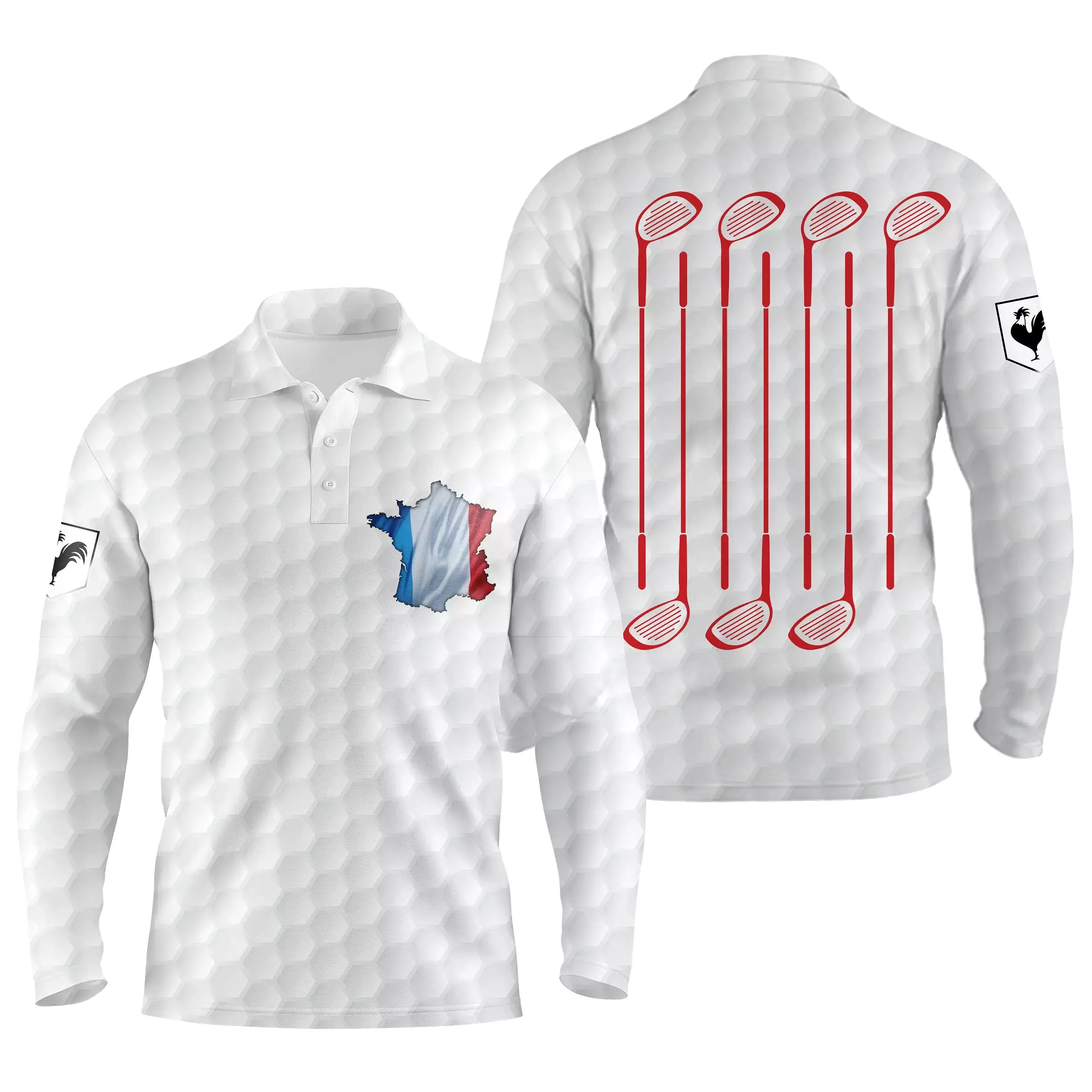 Polo Shirt pour Fan de Golf, Cadeau Original Golf, Polo à Séchage Rapide Homme Femme, Drapeau France, Club de Golf, Balle de Gol