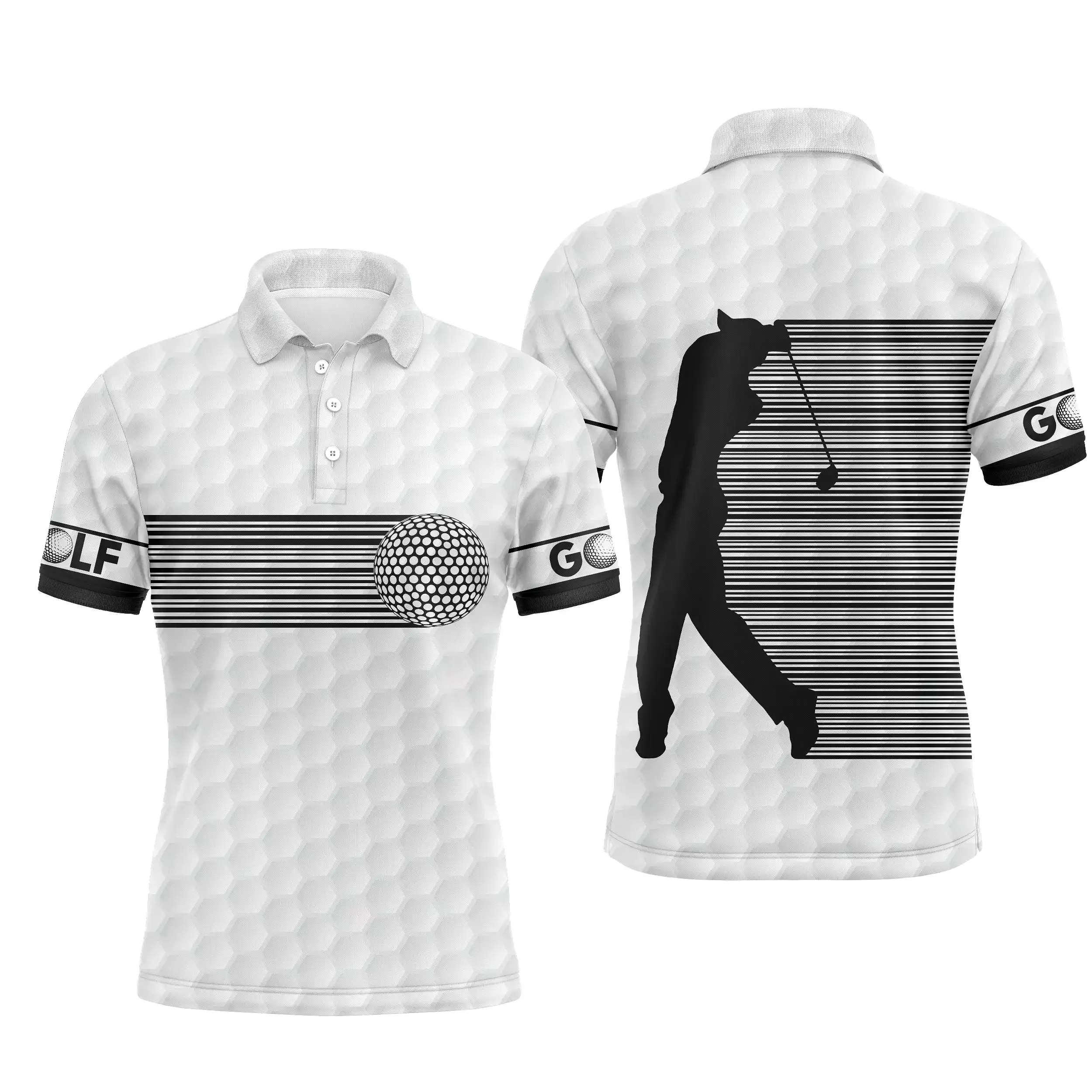 Rayures Noires et Blanches, Code-barres Polo de Golf, Polo de Sport, Cadeau Original pour Fans de Golf, Polo Homme Femme, Vêteme