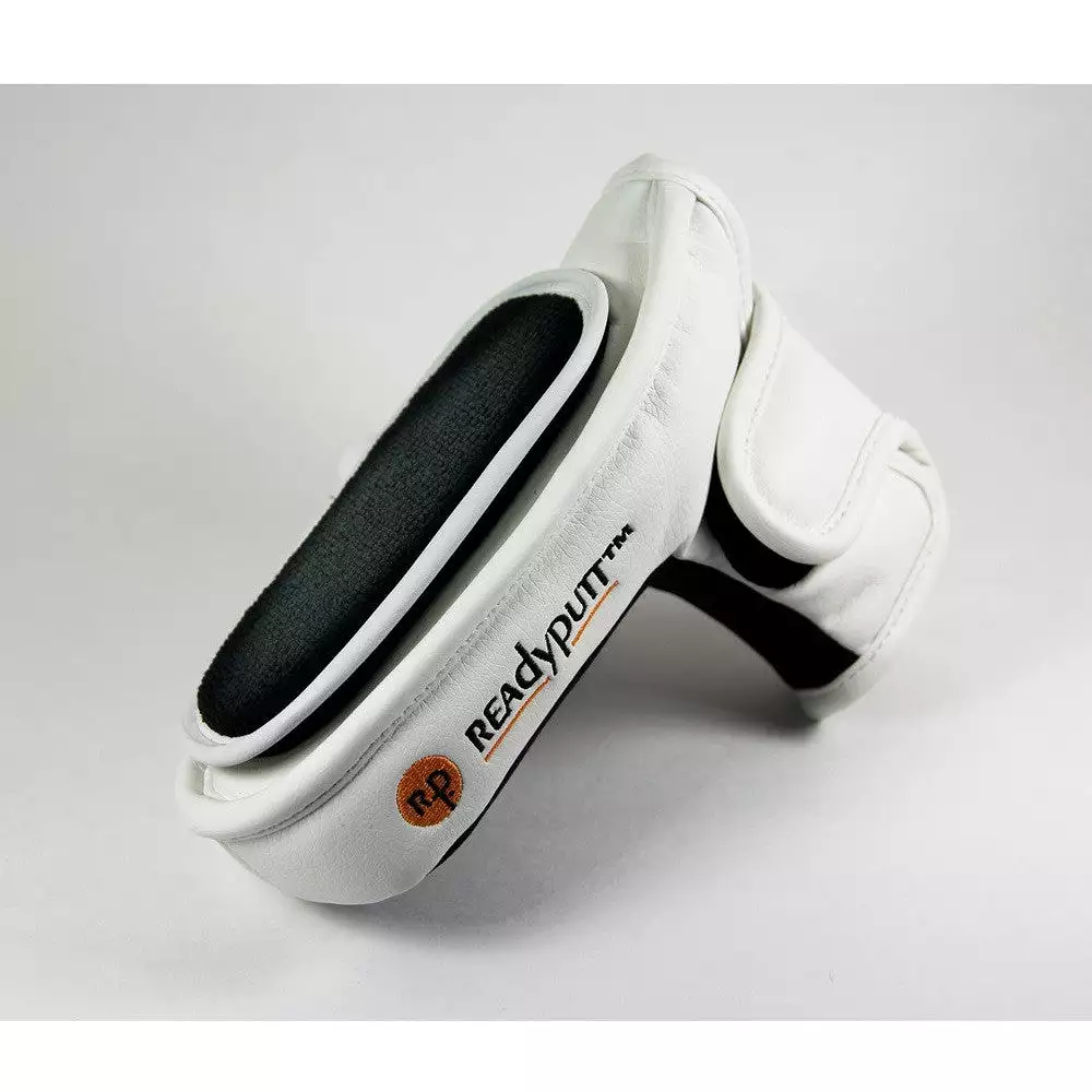 ReadyPutt Blade Mid-Mallet Putter Head Cover with Ball Cleaner - White