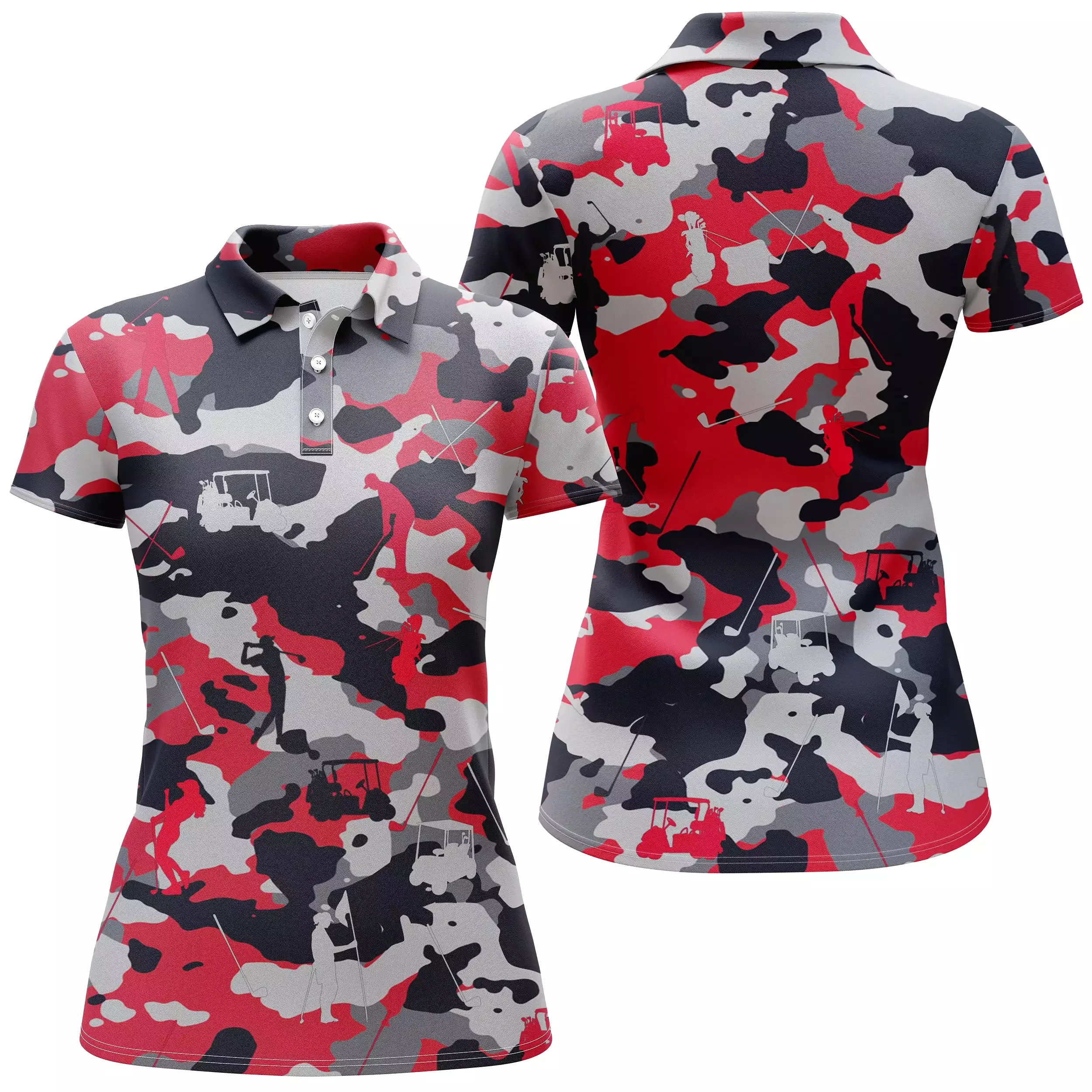 Rouge Noir et Blanc Camouflage, Polo de Golf, Polo de Sport Homme Femme, Cadeau Original pour Fans de Golf, Motif Militaire, Gol