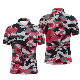 Rouge Noir et Blanc Camouflage, Polo de Golf, Polo de Sport Homme Femme, Cadeau Original pour Fans de Golf, Motif Militaire, Gol