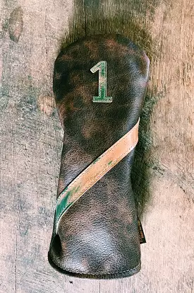 Single Barrel collection leather golf Headcover in  Cigar  /  Green Marbled Shell Cordovan