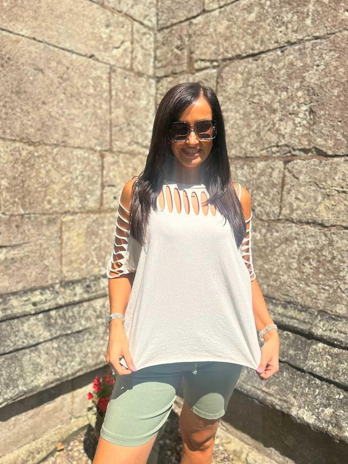 Stone Distressed Pattern Tee Andrea