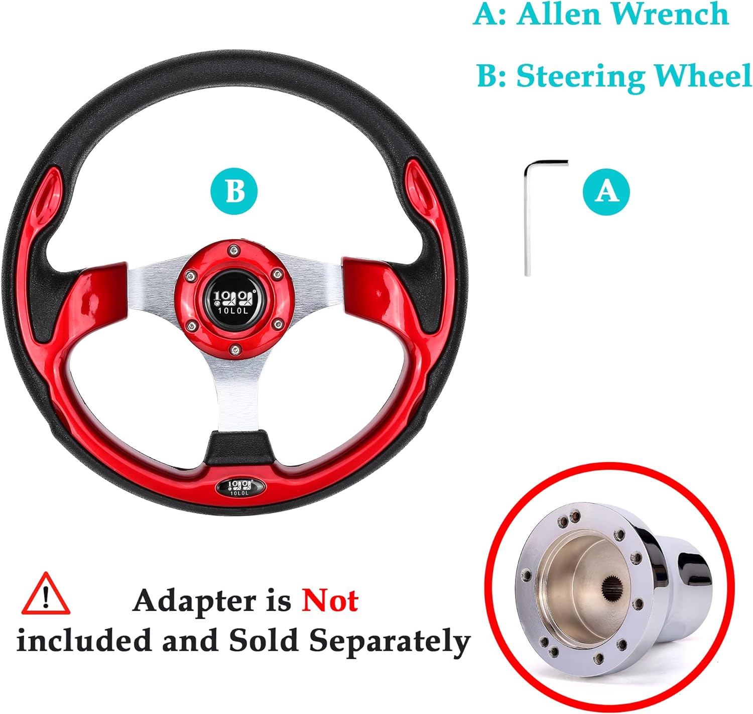 Universal 12.5 Inch Red Golf Cart Steering Wheel Available in Three Colors - 10L0L